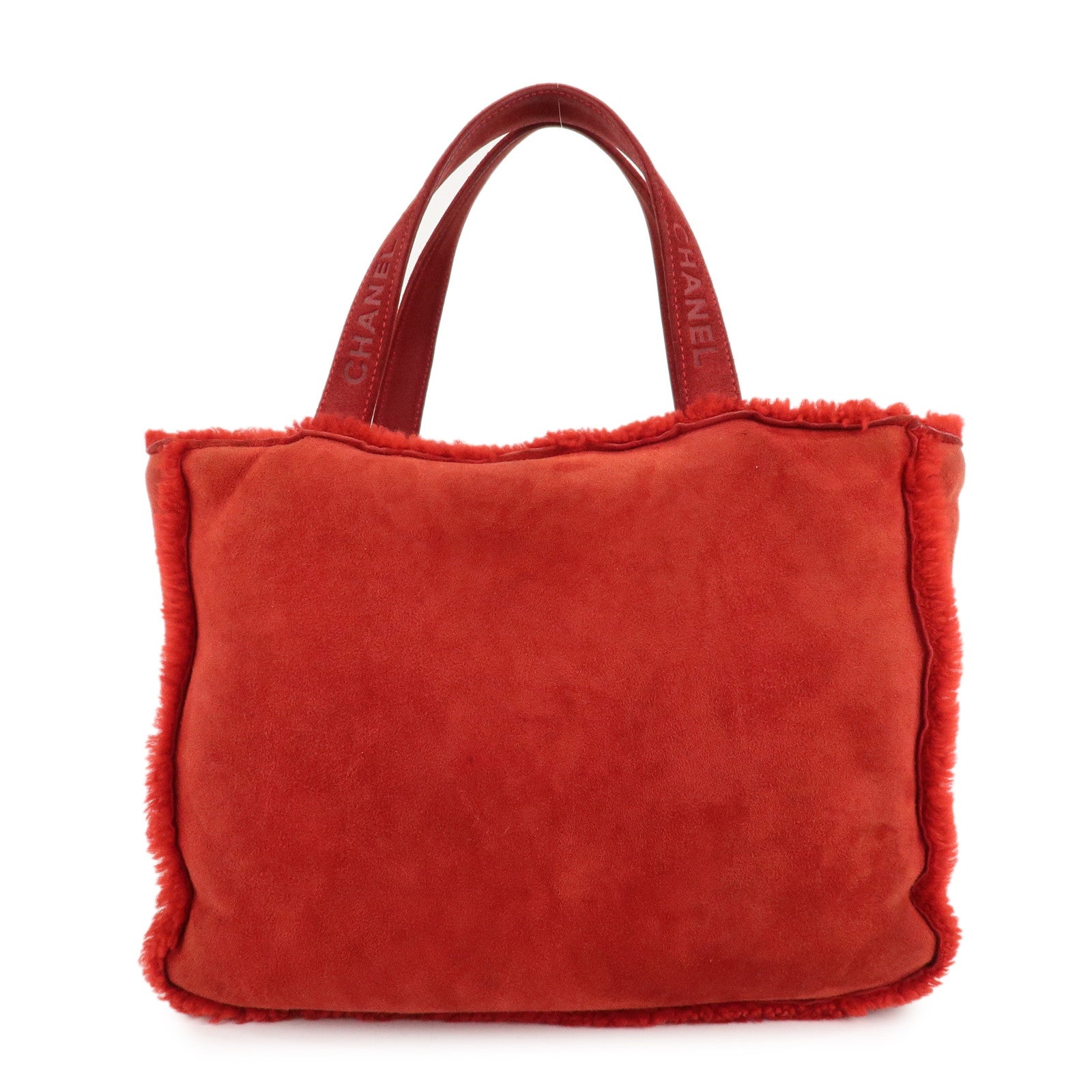 CHANEL-Mouton-Suede-Tote-Bag-Hand-Bag-Shoulder-Bag-Red