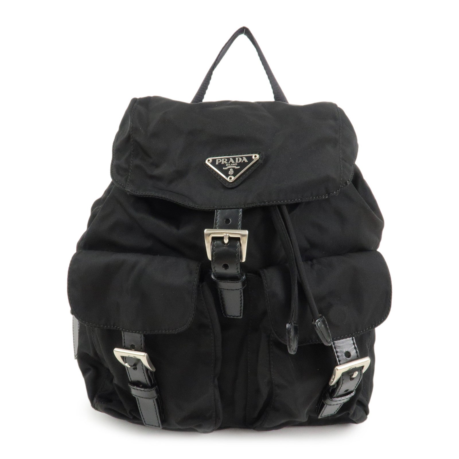 PRADA-Triangle-Logo-Nylon-Leather-Back-Pack-Black-B5885