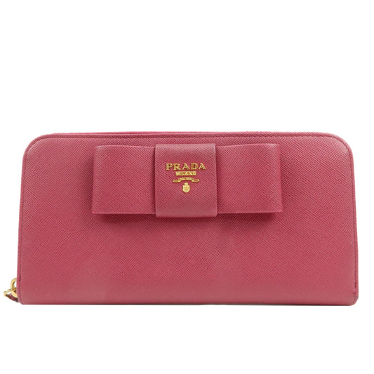 PRADA-Logo-Saffiano-Leather-Round-Zipper-Long-Wallet-Pink-1M0506