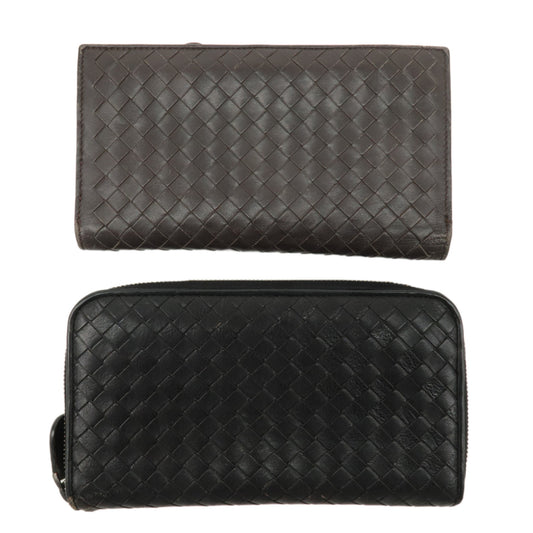 BOTTEGA-VENETA-Set-of-2-Intrecciato-Leather-Wallet-Black-Brown