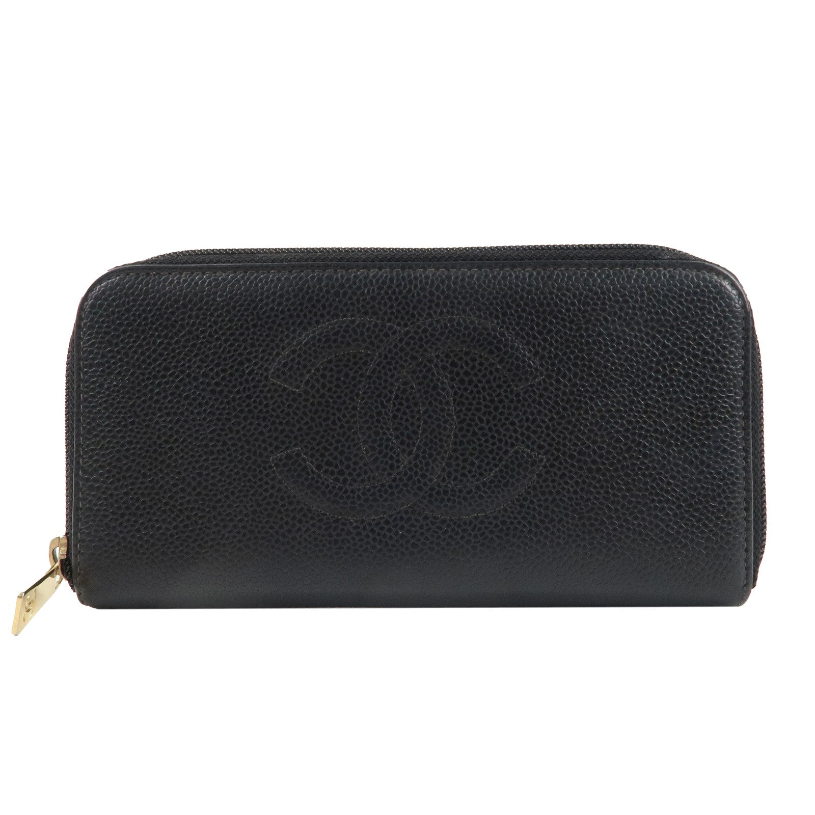 CHANEL Caviar Skin Round Zippy Long Wallet Black A13228