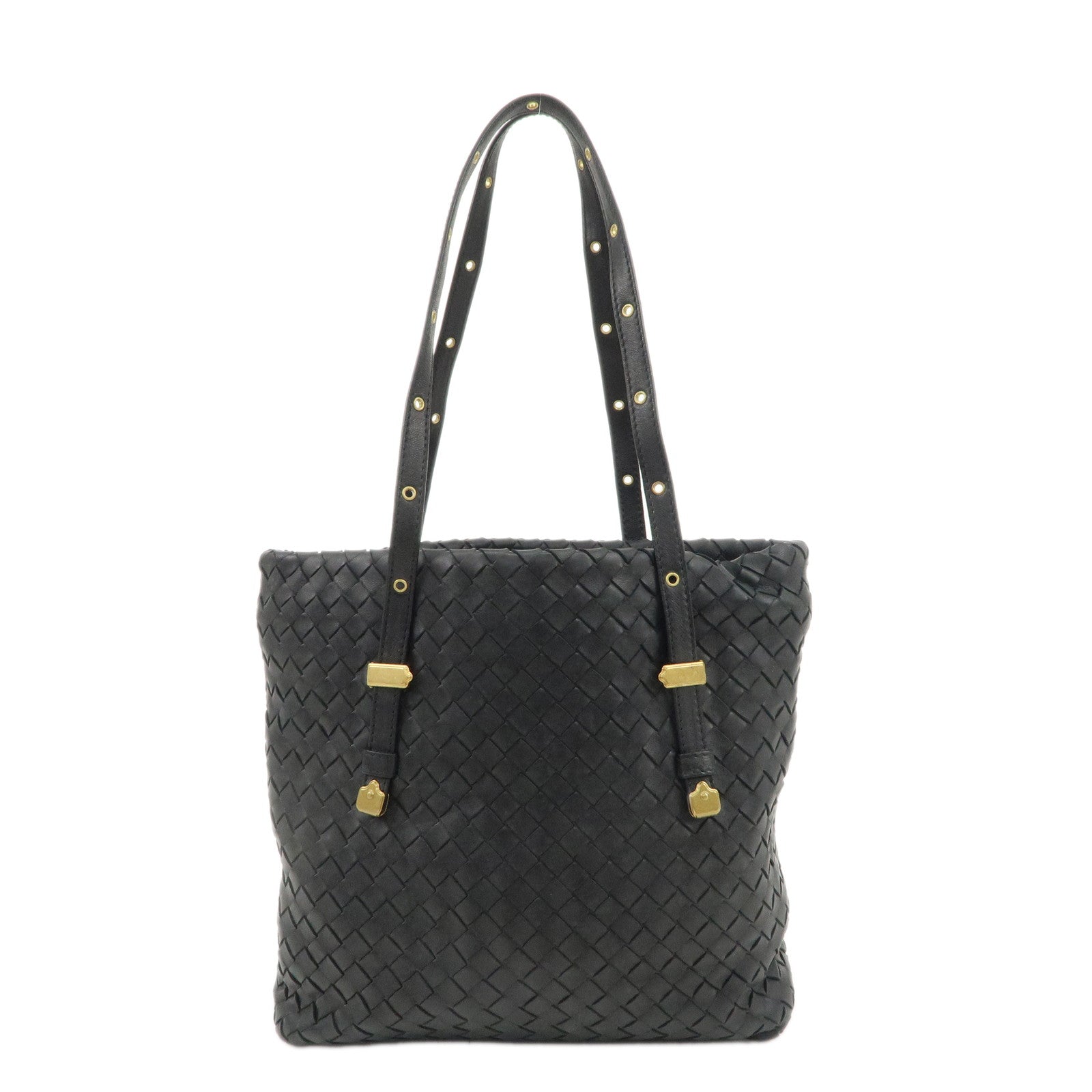 BOTTEGA-VENETA-Intrecciato-Leather-Tote-Shoulder-Bag-Black-162937