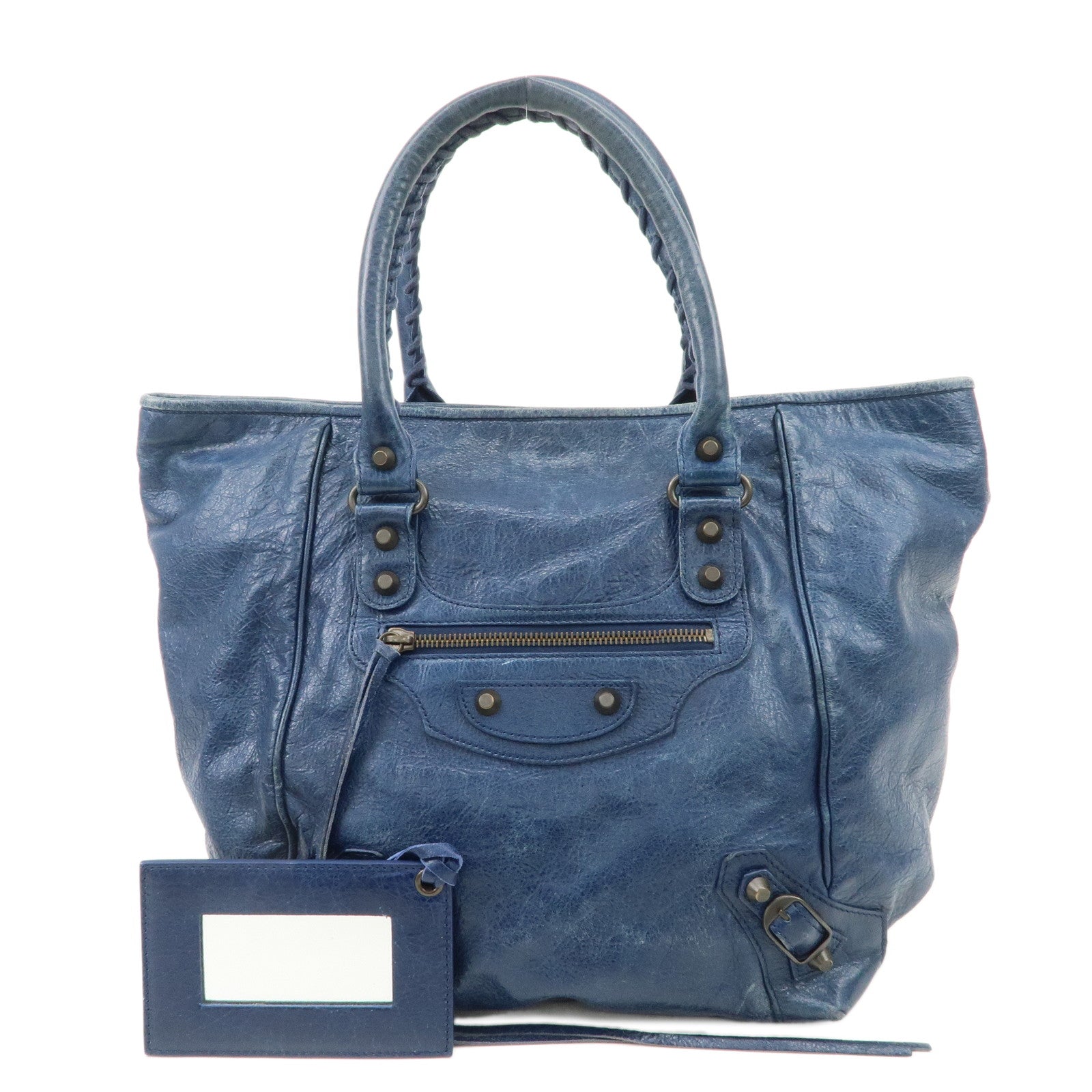 BALENCIAGA-Leather-The-Sunday-Tote-Bag-Hand-Bag-Blue-228750