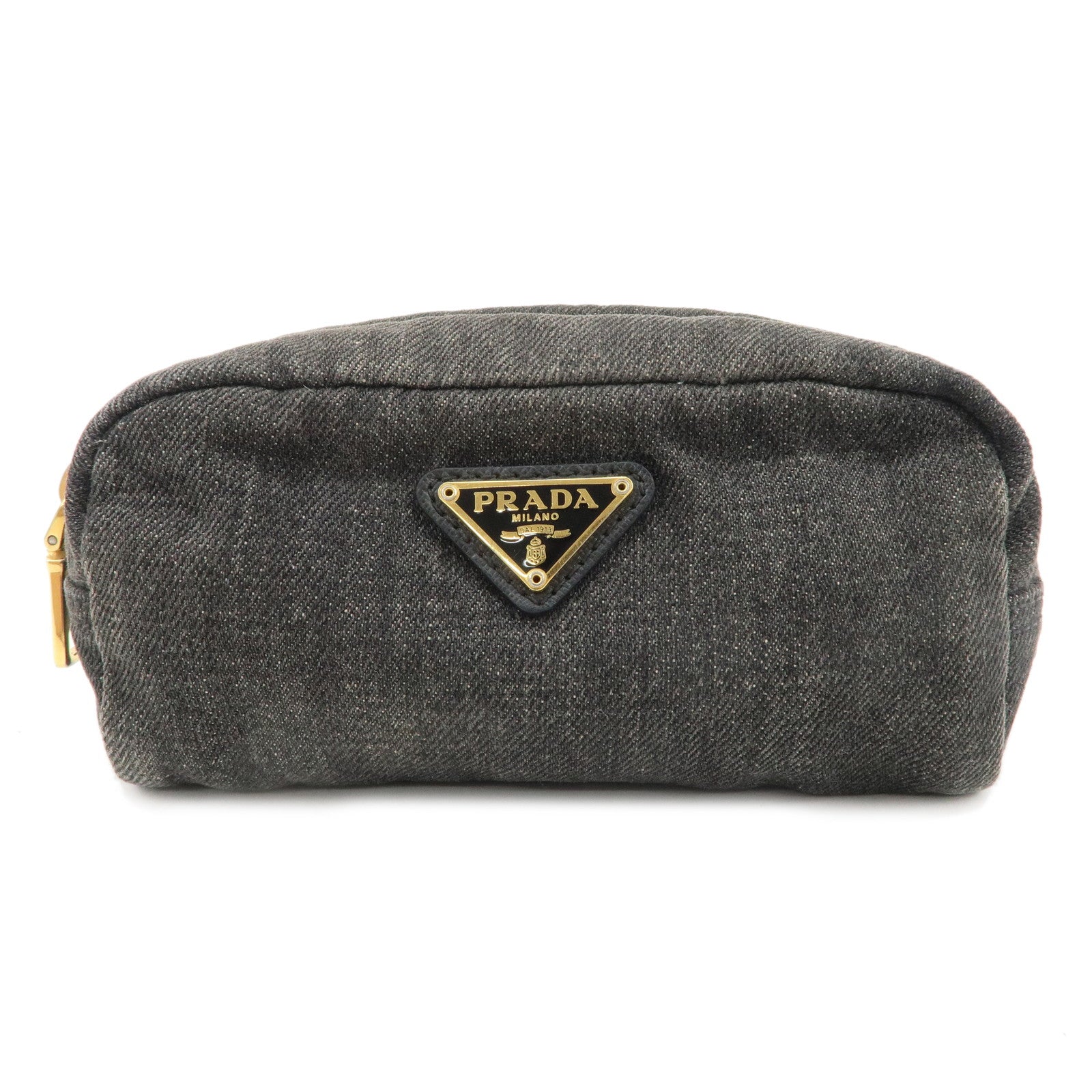 PRADA-Triangle-Logo-Denim-Pouch-Cosmetic-Pouch-Black-Gold-HDW