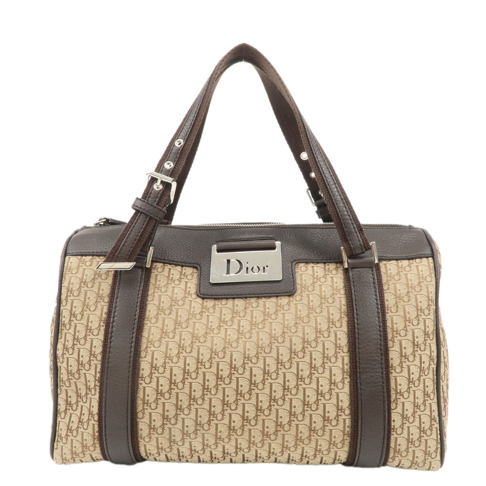 Christian-Dior-Trotter-Canvas-Leather-Mini-Boston-Bag-Beige