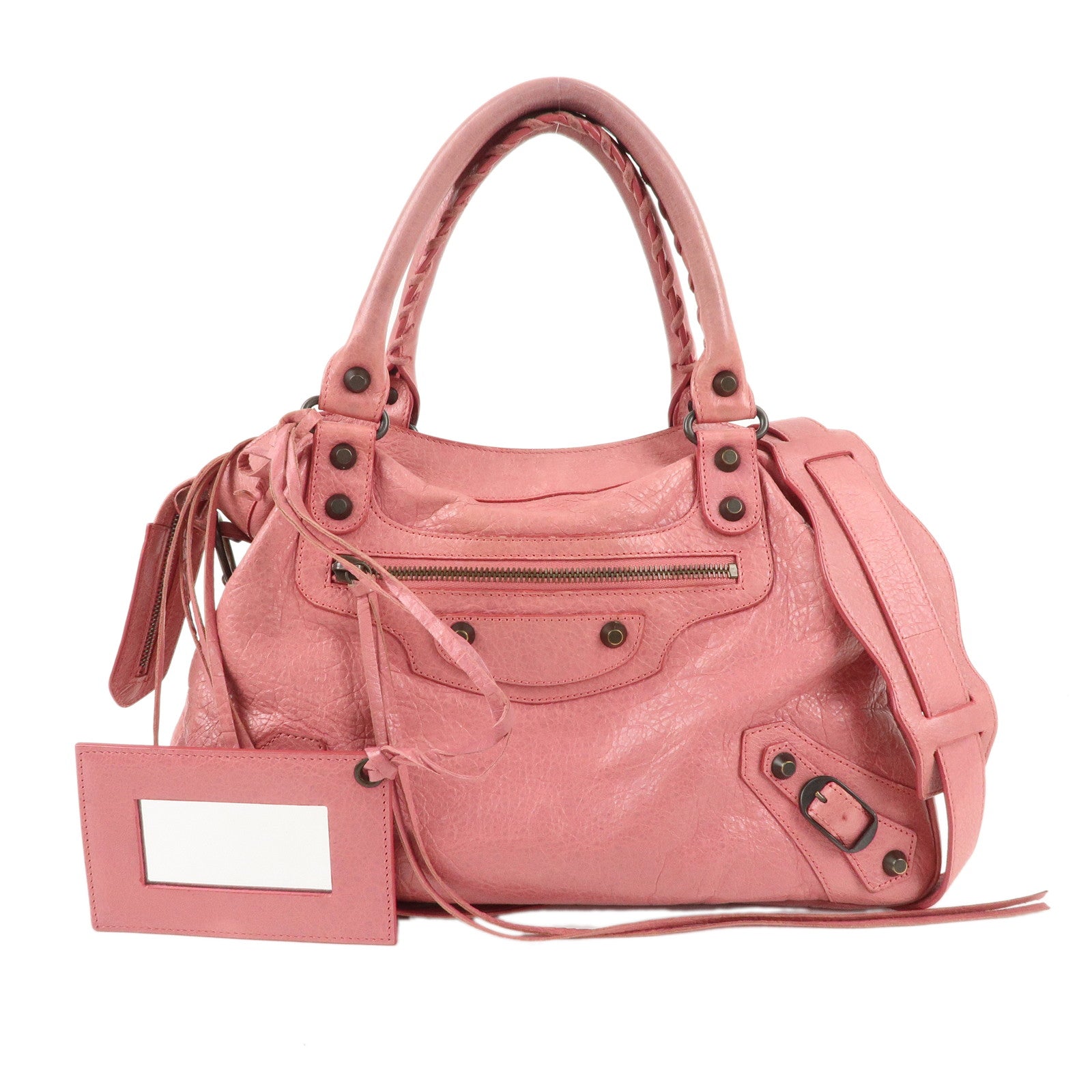 BALENCIAGA-The-Town-Leather-2way-Bag-Hand-Bag-Pink-240579