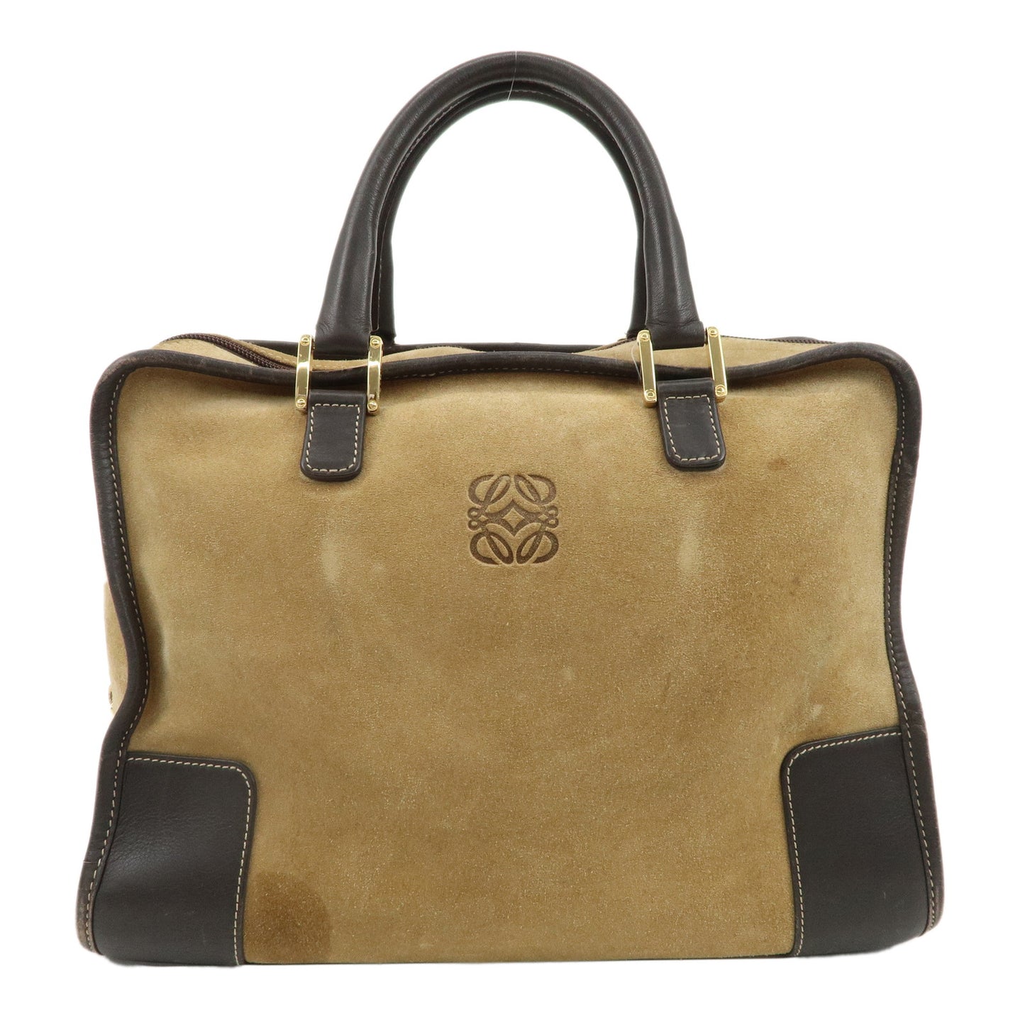 LOEWE-Anagram-Suede-Leather-Amazona-32-Hand-Bag-Beige-Brown