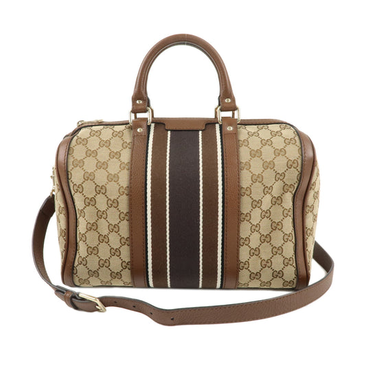 GUCCI-Sherry-Line-GG-Canvas-Leather-2Way-Boston-Bag-Brown-247205