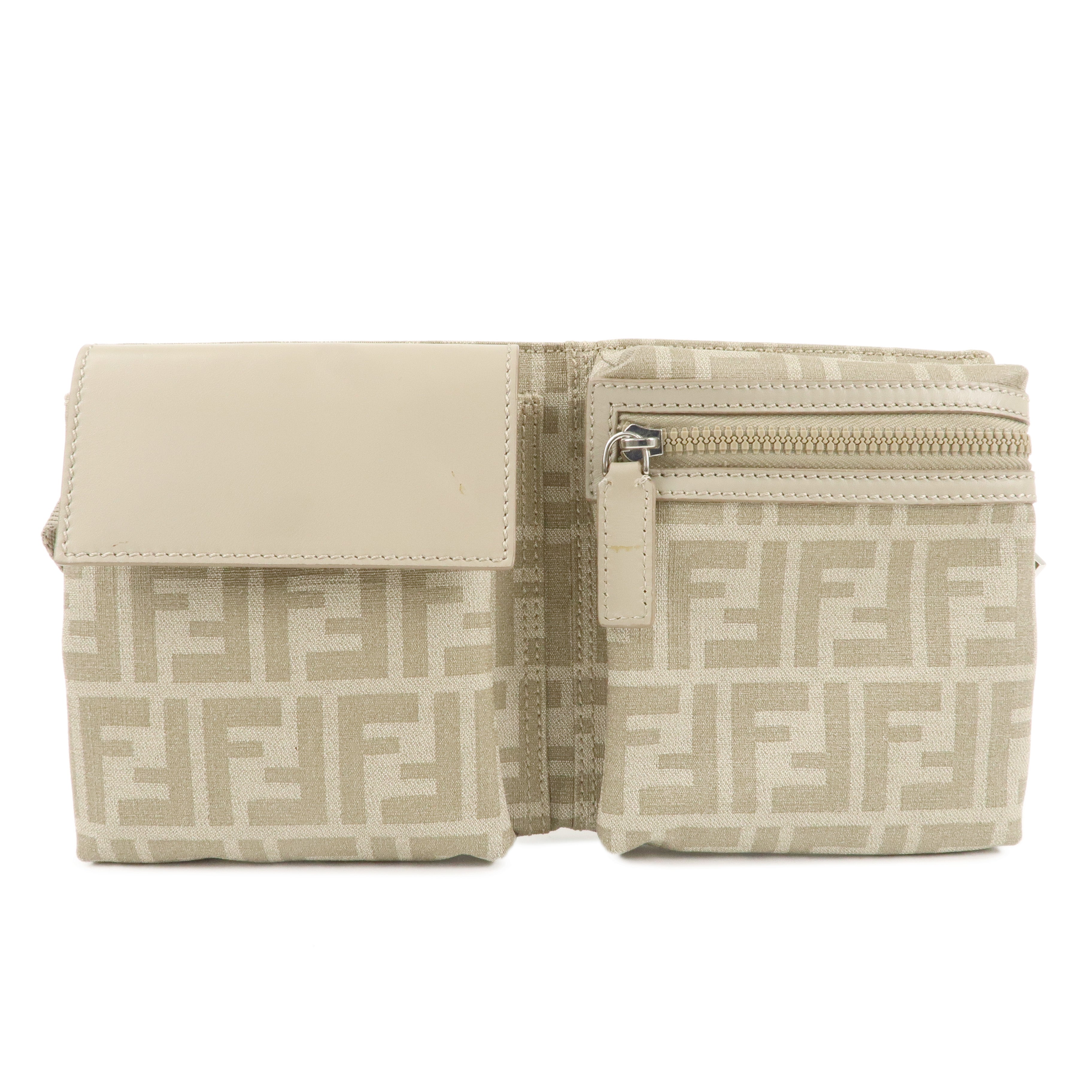 FENDI Zucca Canvas Leather Waist Bag Body Bag 7VA280 Beige