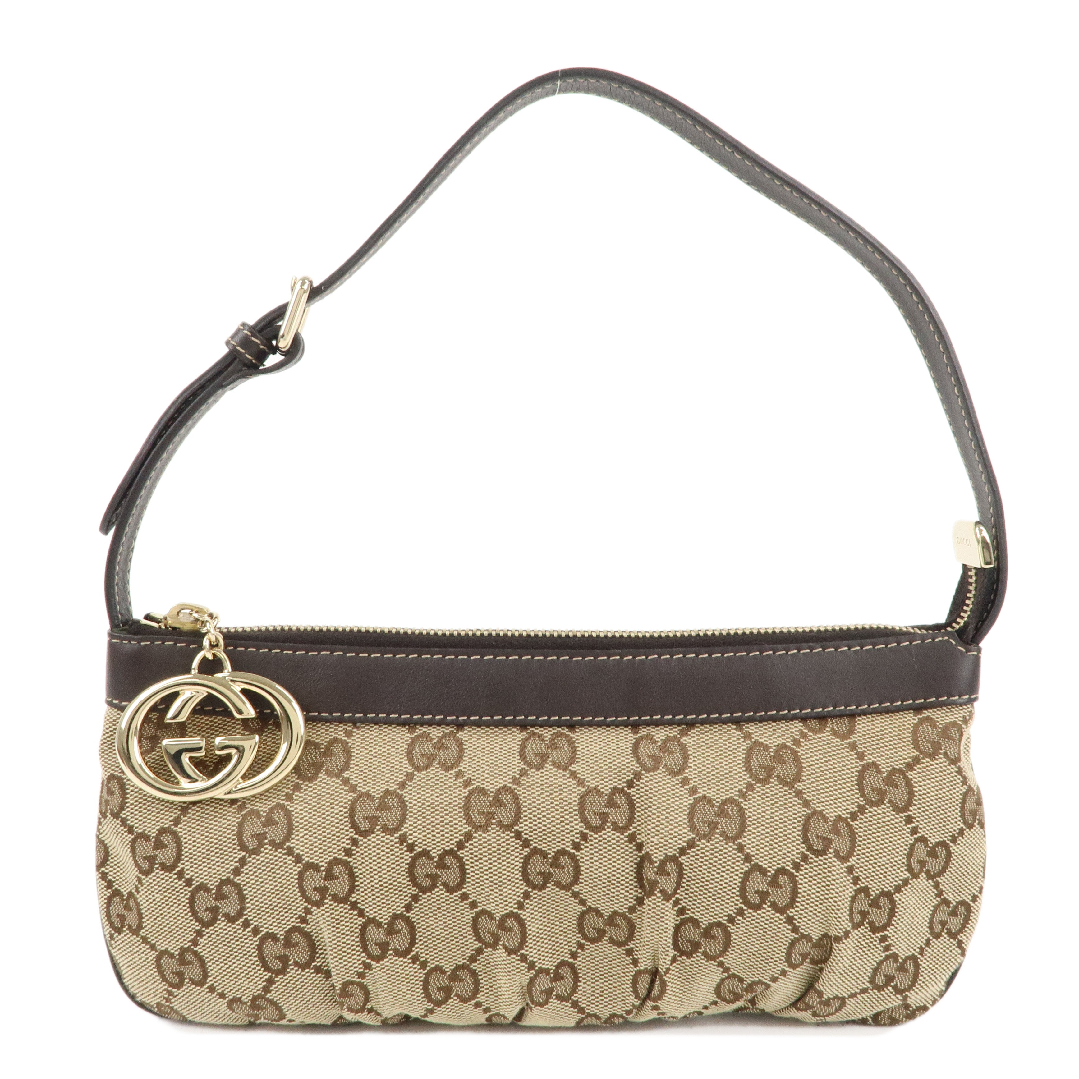 GUCCI GG Canvas Leather Shoulder Bag Hand Bag Beige Brown 212122