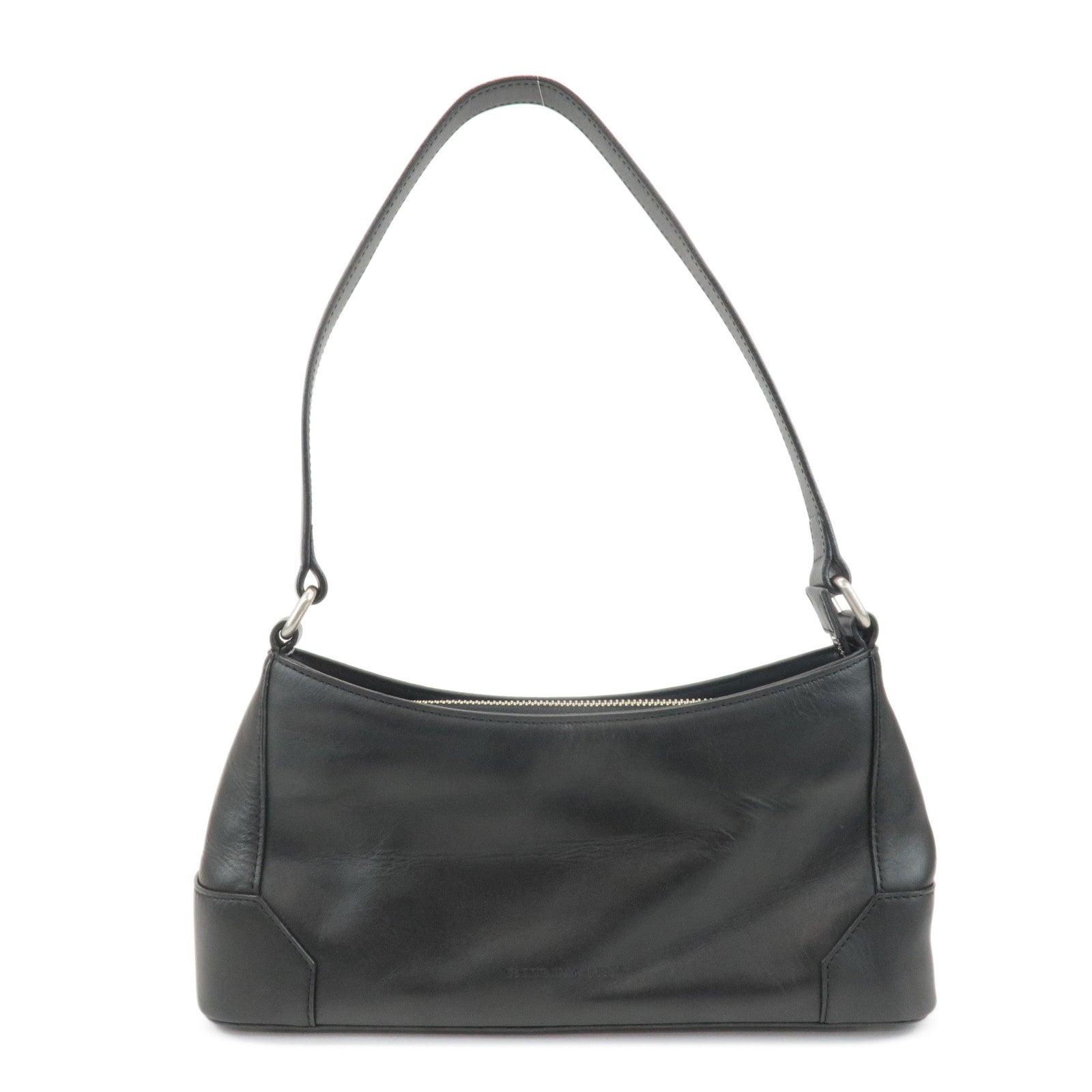 BURBERRY-Leather-Shoulder-Bag-Hand-Bag-Black-Silver-Hardware