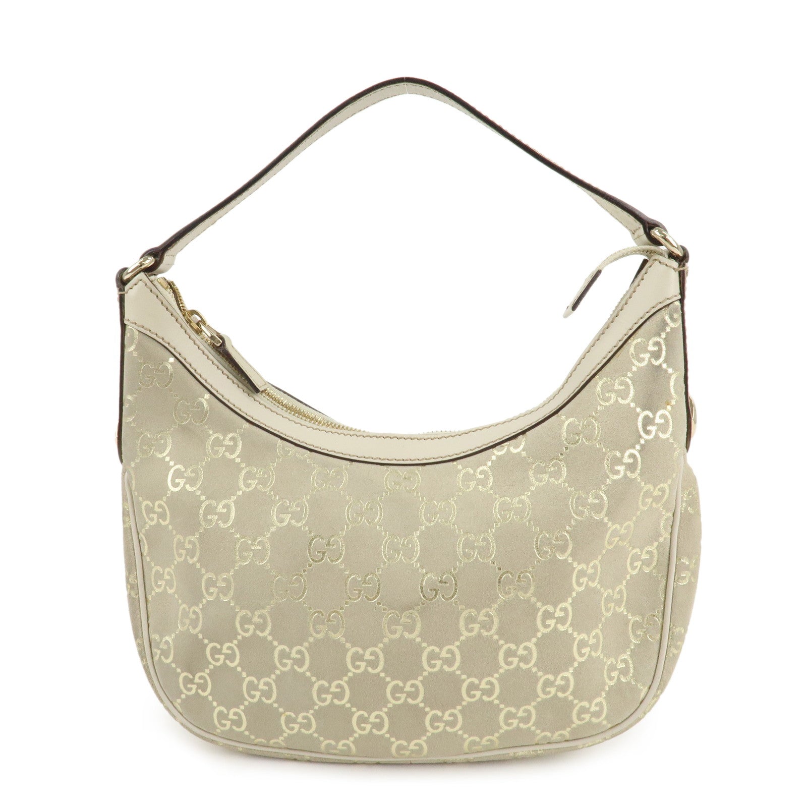 GUCCI-Suede-Leather-Shoulder-Bag-Hand-Bag-Ivory-Gold-154395