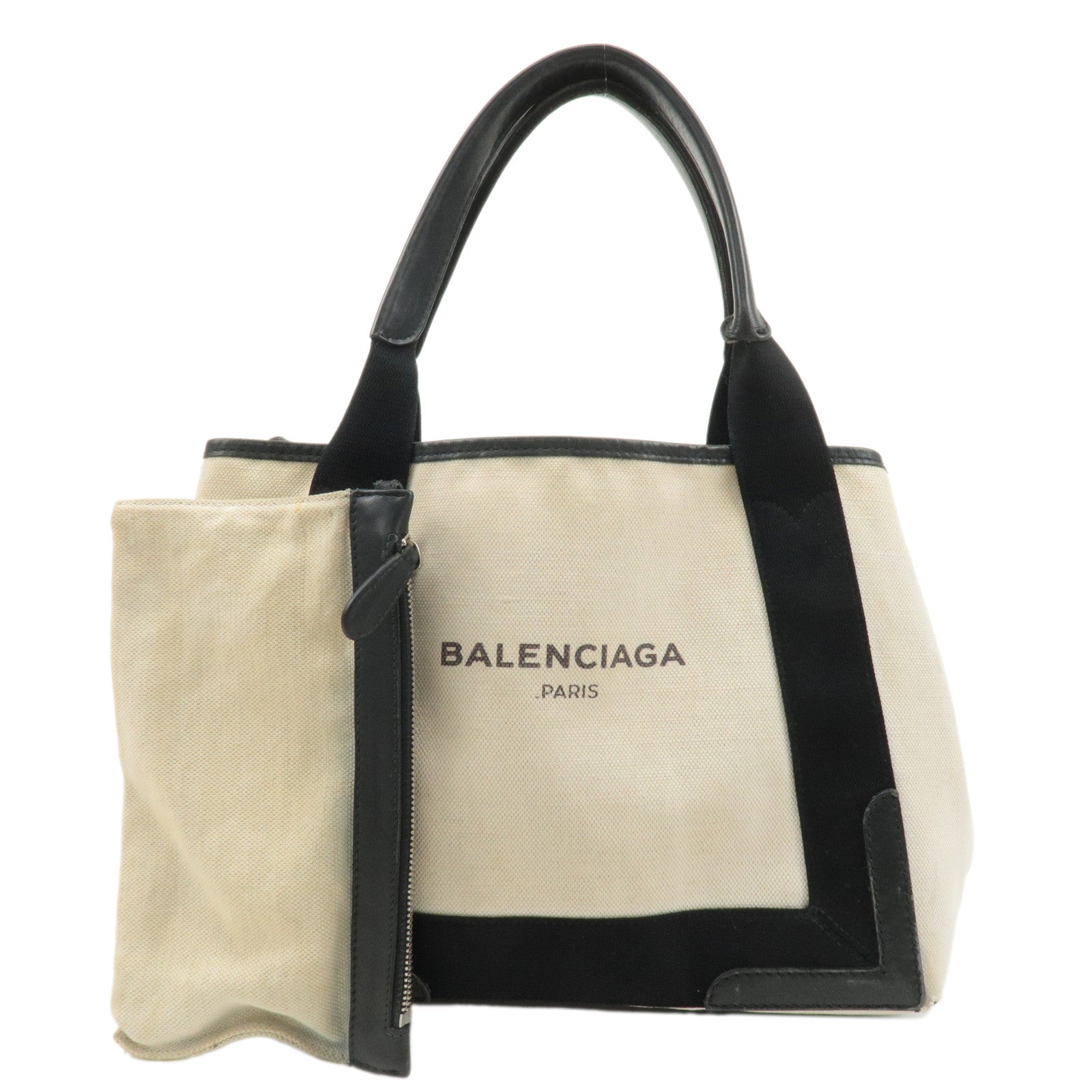 BALENCIAGA-Canvas-Leather-Navy-Cabas-S-Tote-Bag-Ivory-Black-339933