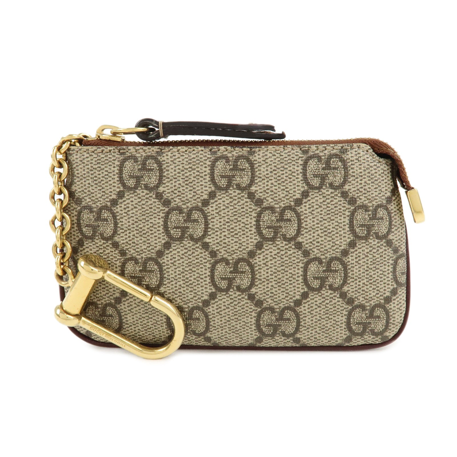 GUCCI-GG-Supreme-Leather-Coin-Case-Key-Case-Beige-Brown-447964