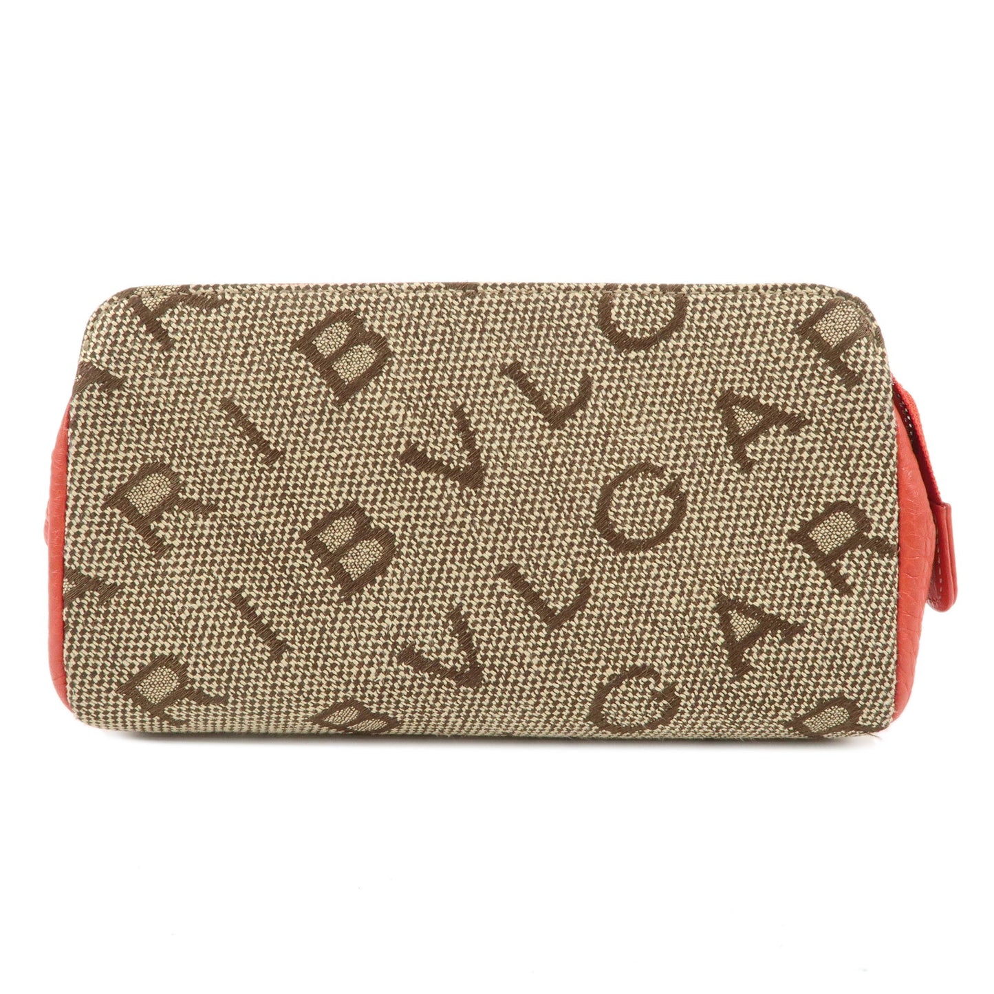 BVLGARI-Canvas-Leather-Logomania-Pouch-Beige-Red