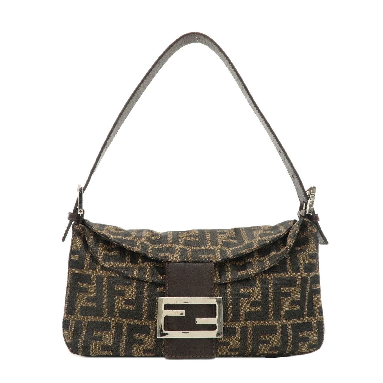 FENDI-Zucca-Canvas-Leather-Semi-Shoulder-Bag-Brown-Black-26725