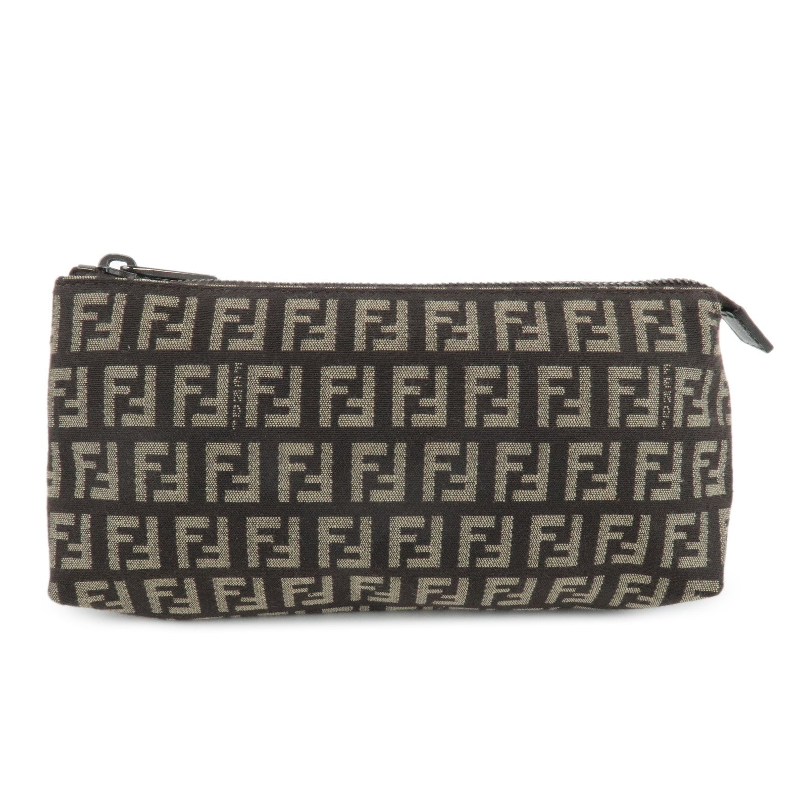 FENDI-Zucchino-Canvas-Leather-Pouch-Beige-Brown-7N0038