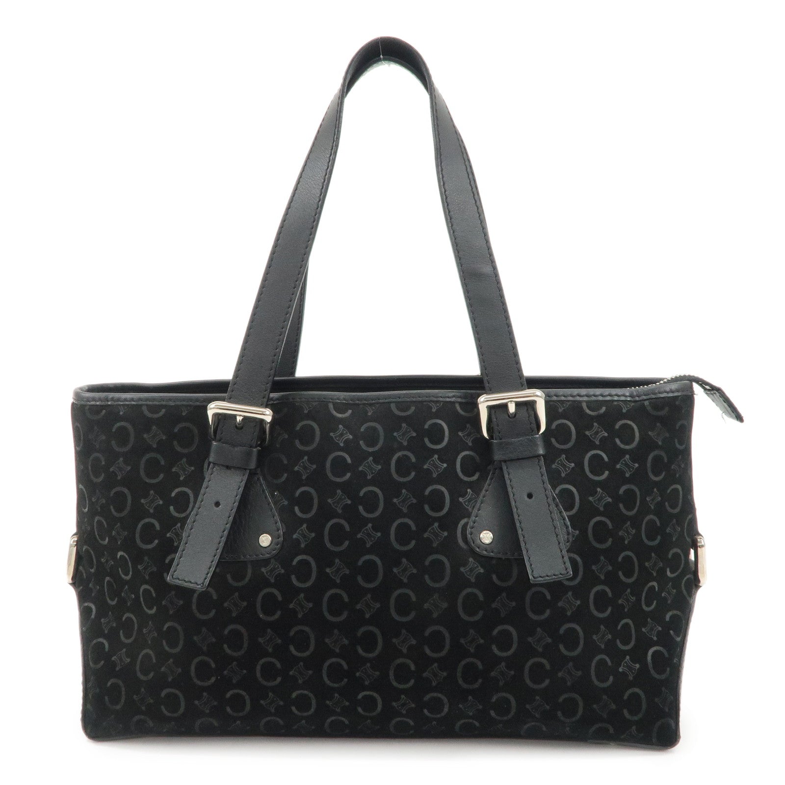 CELINE-C-Macadam-Suede-Leather-Tote-Bag-C-Mark-Black