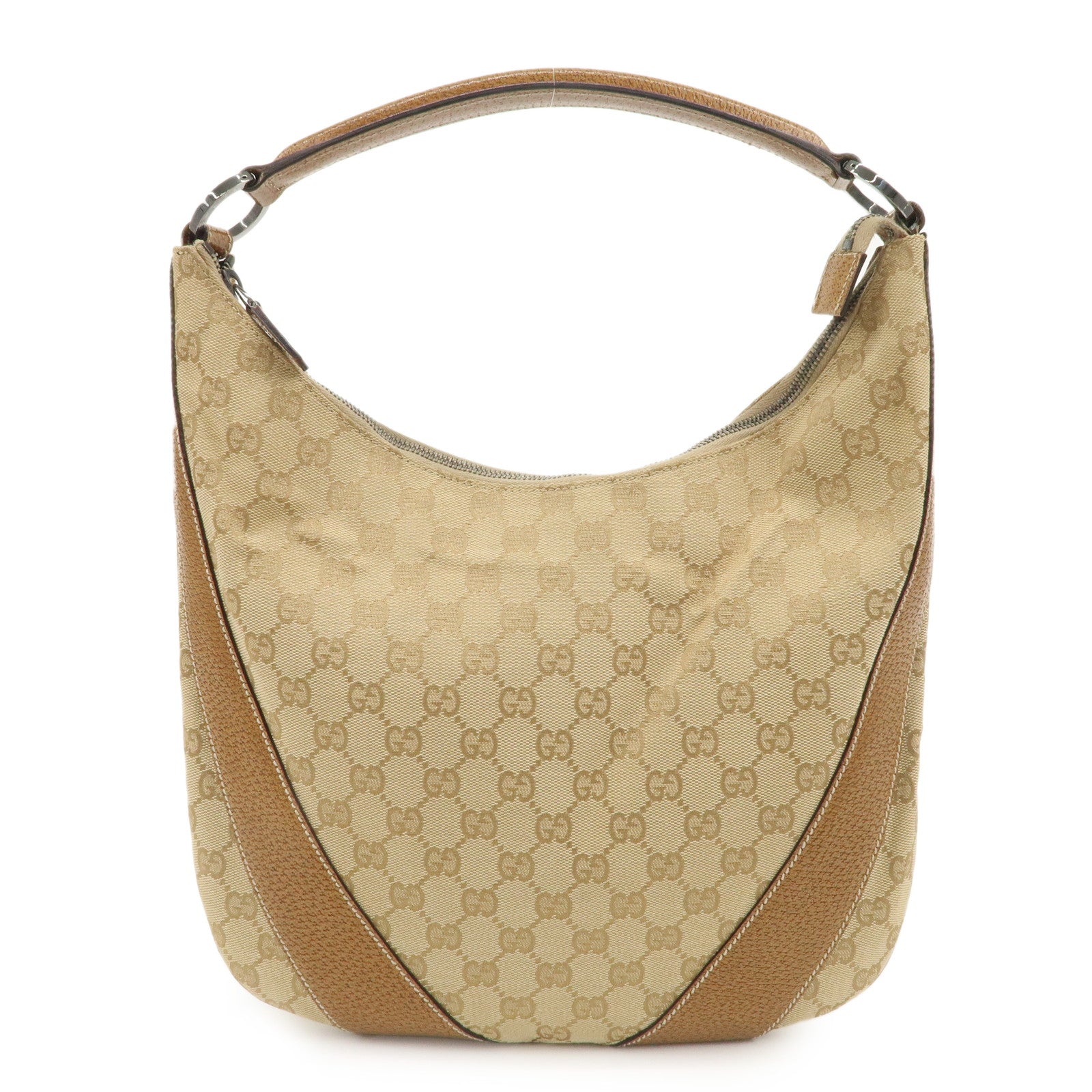 GUCCI-GG-Canvas-Leather-Shoulder-Hand-Bag-Beige-Brown-124357