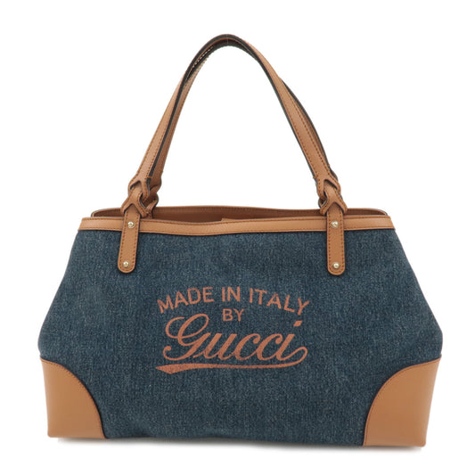 GUCCI-Craft-Denim-Leather-Tote-Bag-Hand-Bag-Navy-Brown-348715