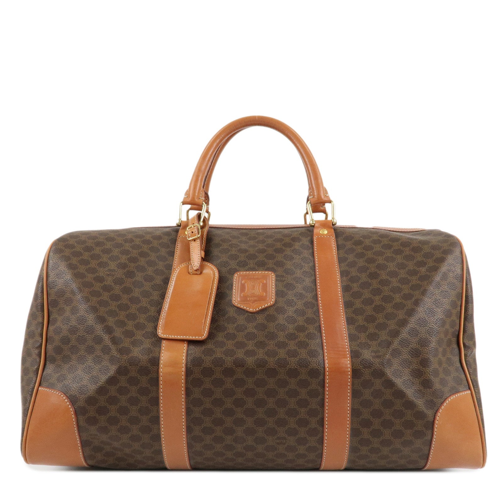 CELINE-Macadam-PVC-Leather-Boston-Bag-Hand-Bag-Brown-Used