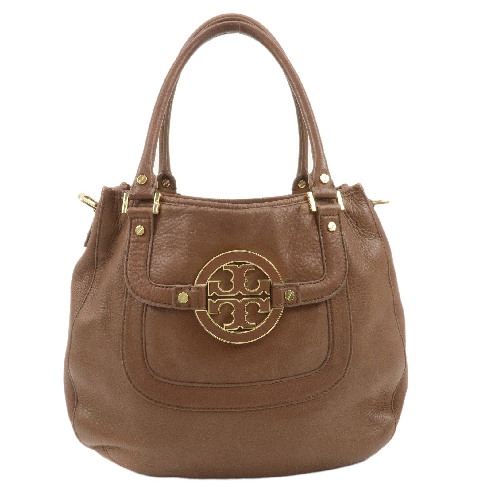 Tory-Burch-Leather-Tote-Bag-Hand-Bag-Sholder-Bag-Brown