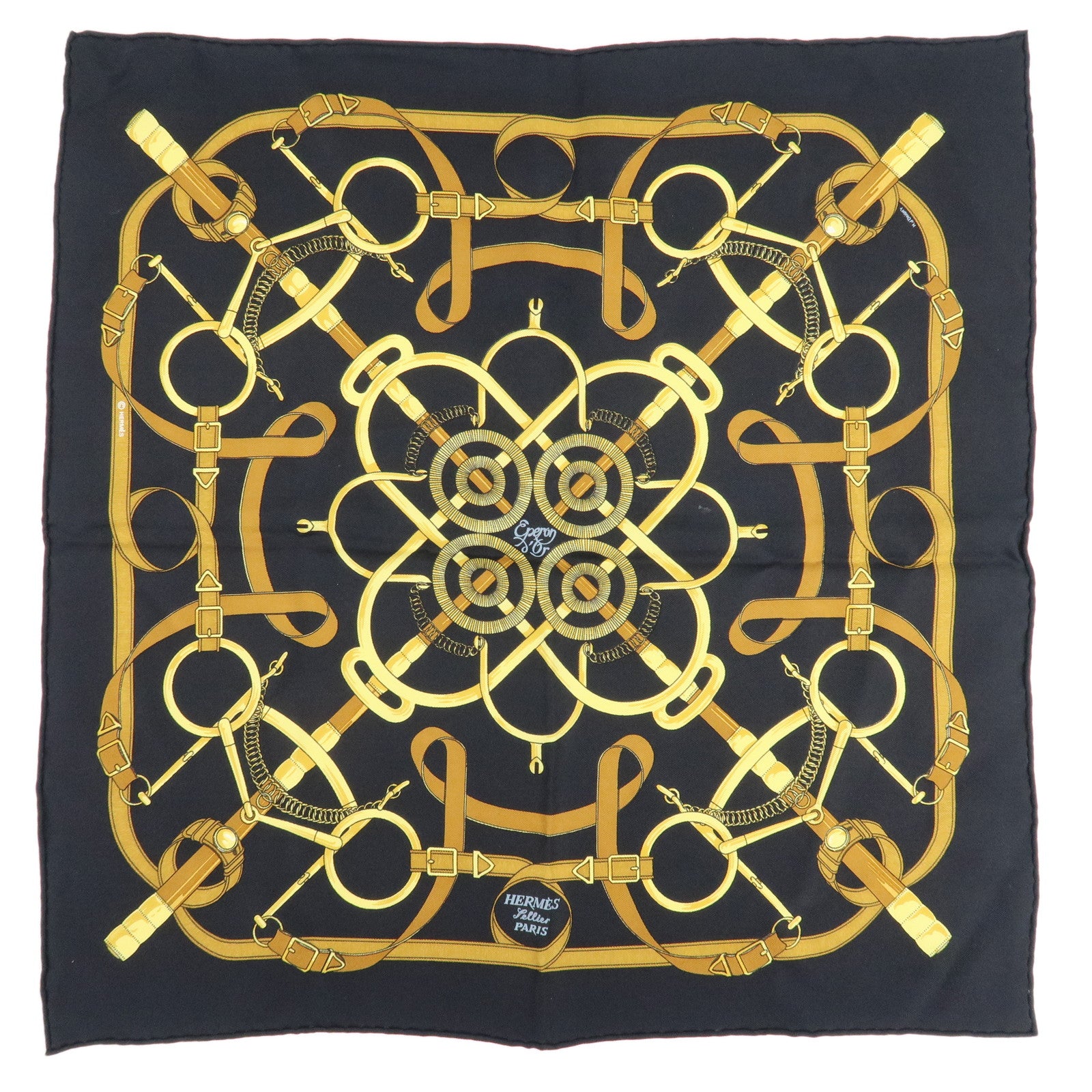 HERMES-Silk-100%-Carre-40-Scarf-Pellier-Navy-Gold