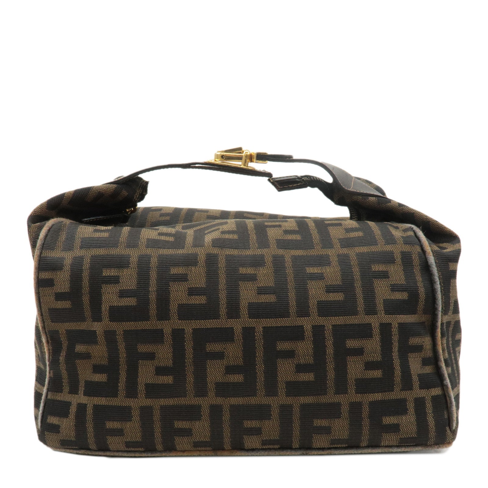 FENDI-Zucca-Canvas-Leather-Vanity-Bag-Khaki-Black-Brown-26348