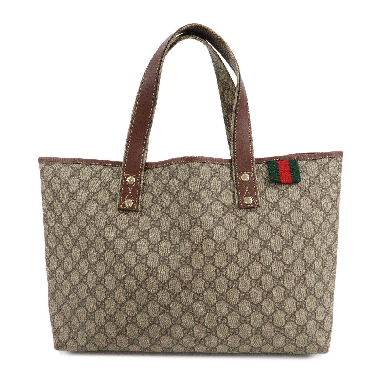 GUCCI-Sherry-GG-Supreme-Leather-Tote-Bag-Beige-Brown-211134