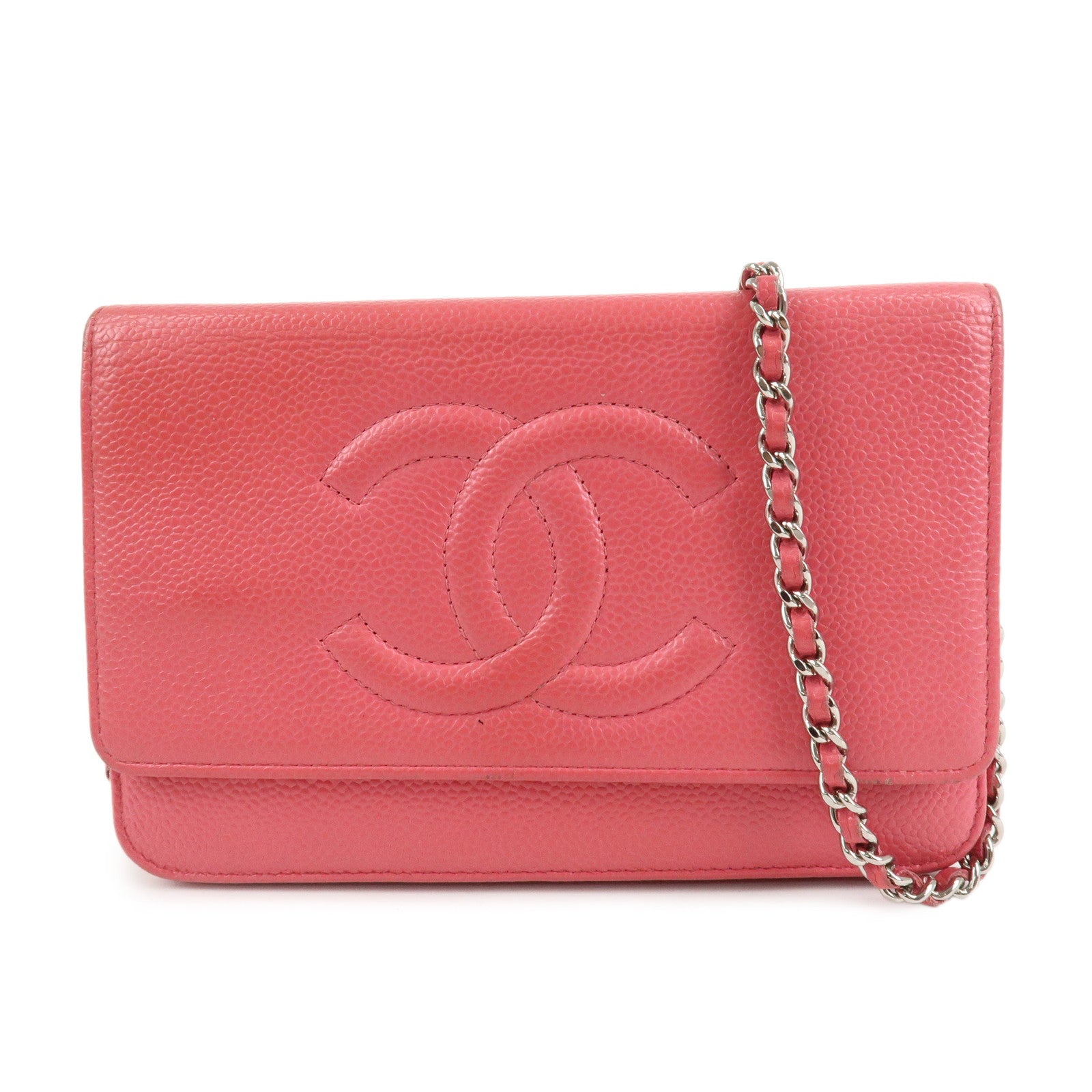 CHANEL-COCO-Mark-Caviar-Skin-Chain-Wallet-WOC-A48654-Pink