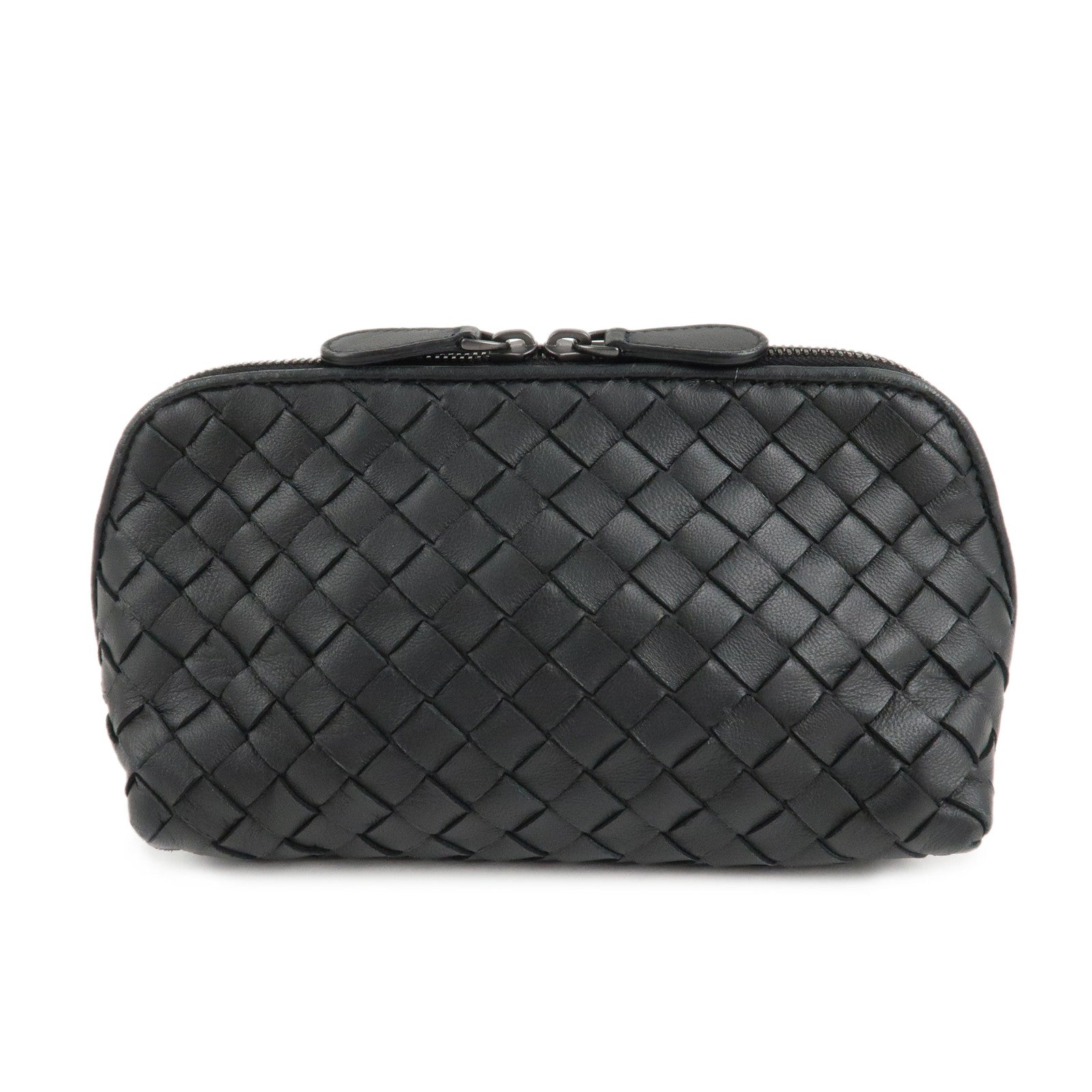 BOTTEGA-VENETA-Intrecciato-Leather-Pouch-Cosmetic-Pouch-Black