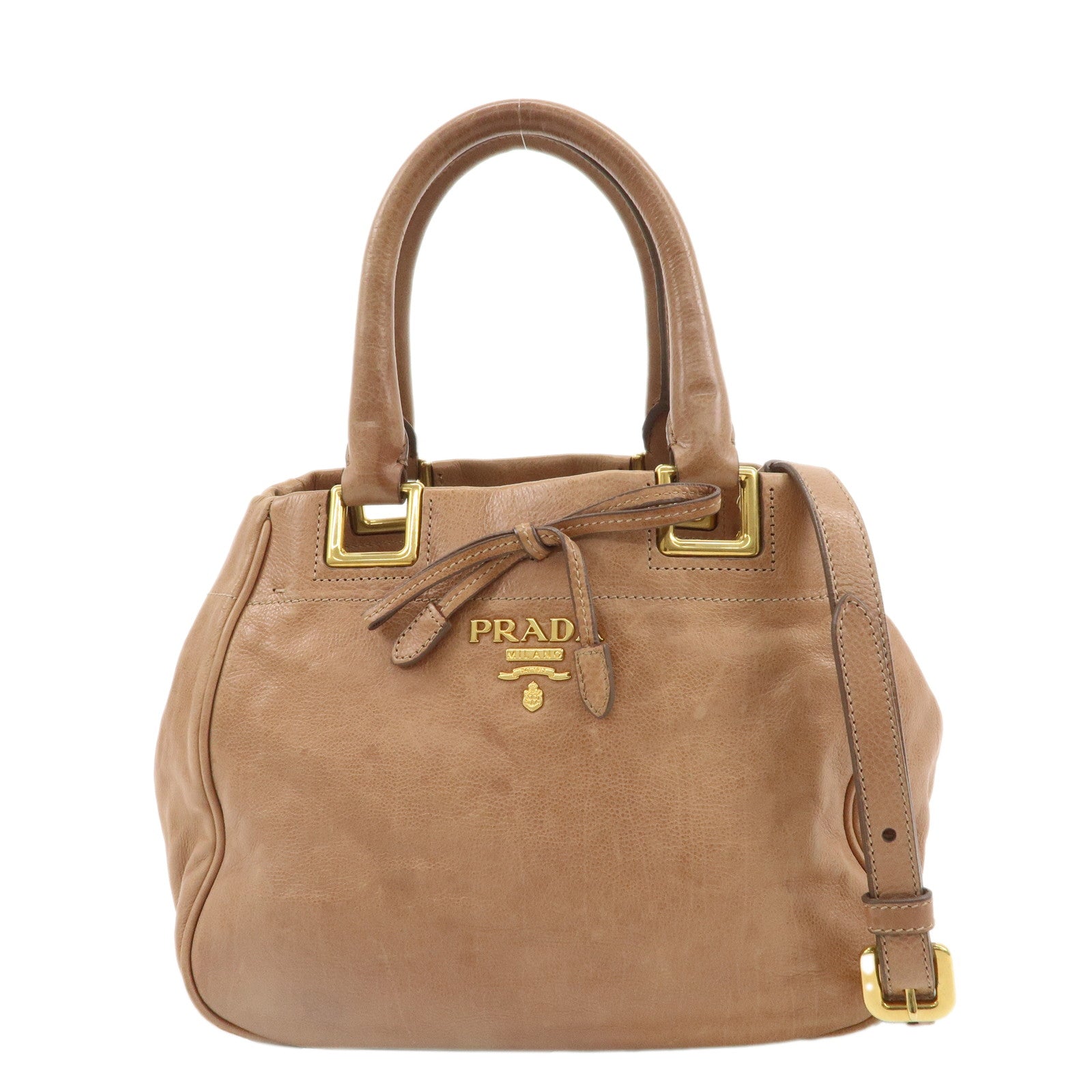 PRADA-Leather-Ribbon-2Way-Hand-Bag-Shoulder-Bag-Beige-BN2245