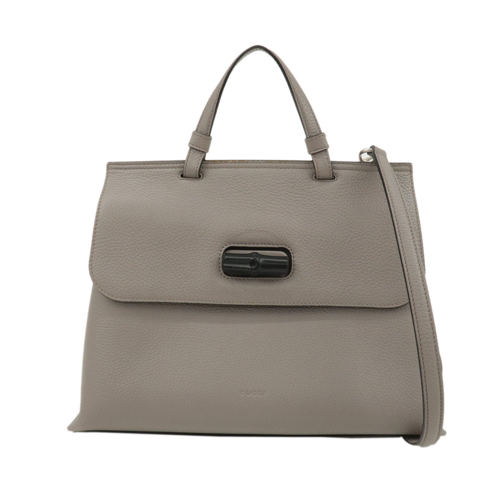 GUCCI-Bamboo-Daily-Leather-2Way-Bag-Hand-Bag-Gray-392013