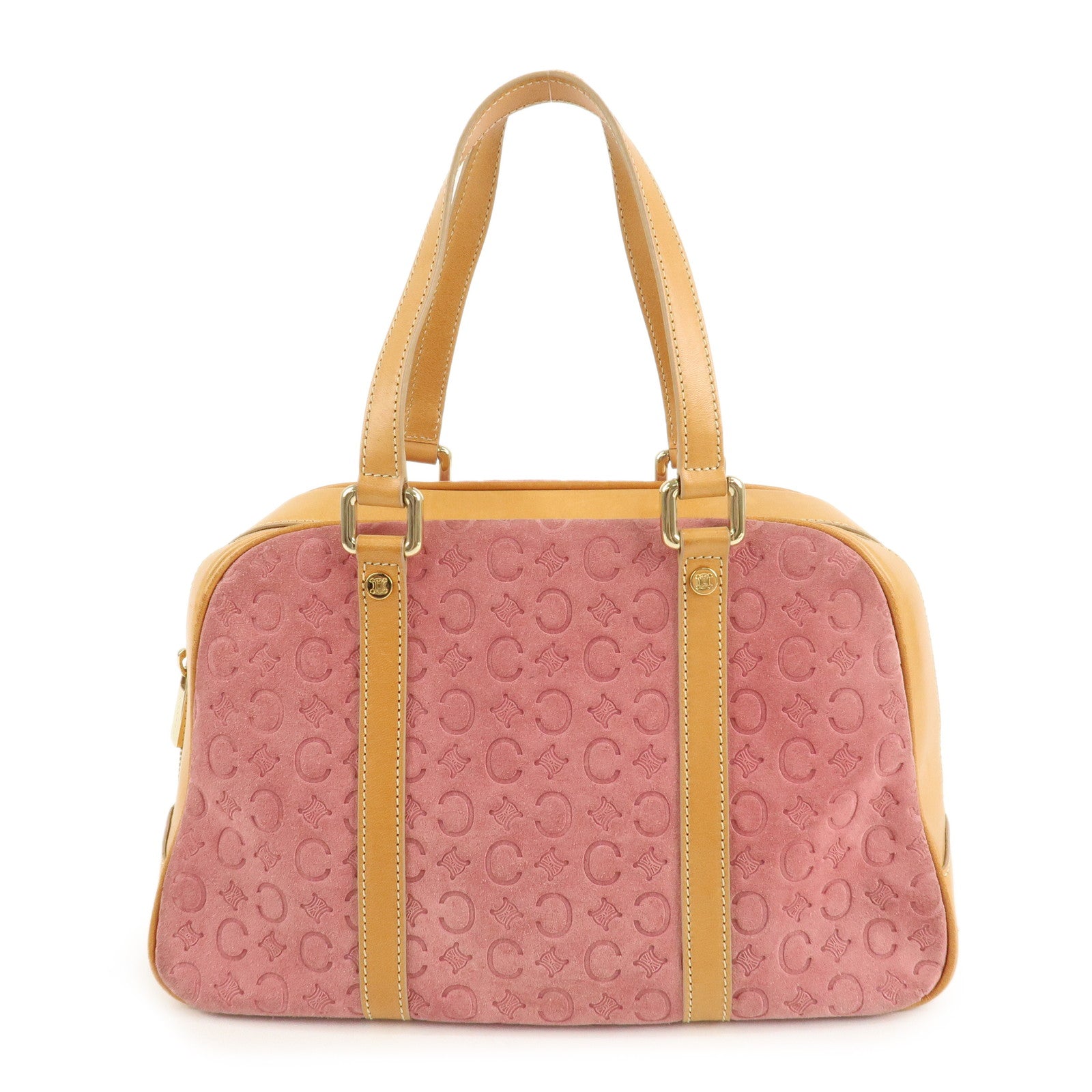 CELINE-C-Macadam-Suede-Leather-Mini-Boston-Bag-Hand-Bag-Pink