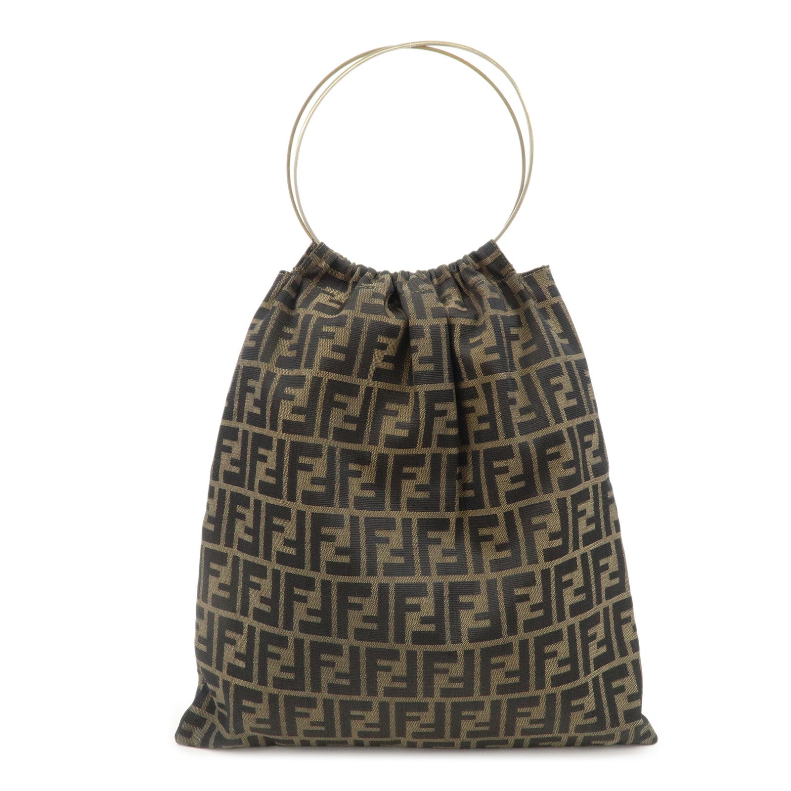 FENDI-Zucca-Canvas-Leather-Hand-Bag-Brown-Black