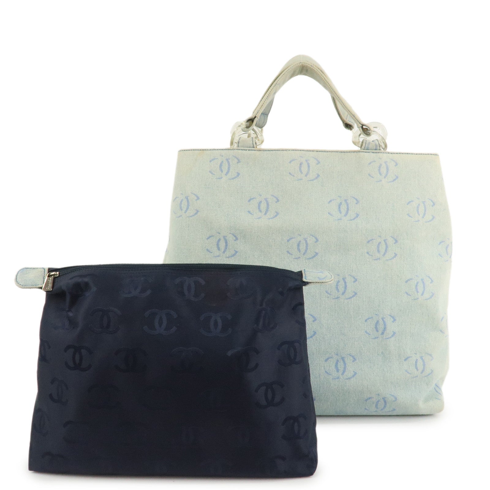 CHANEL-COCO-Mark-Denim-Plastic-Chain-Tote-Bag-Blue-A18091