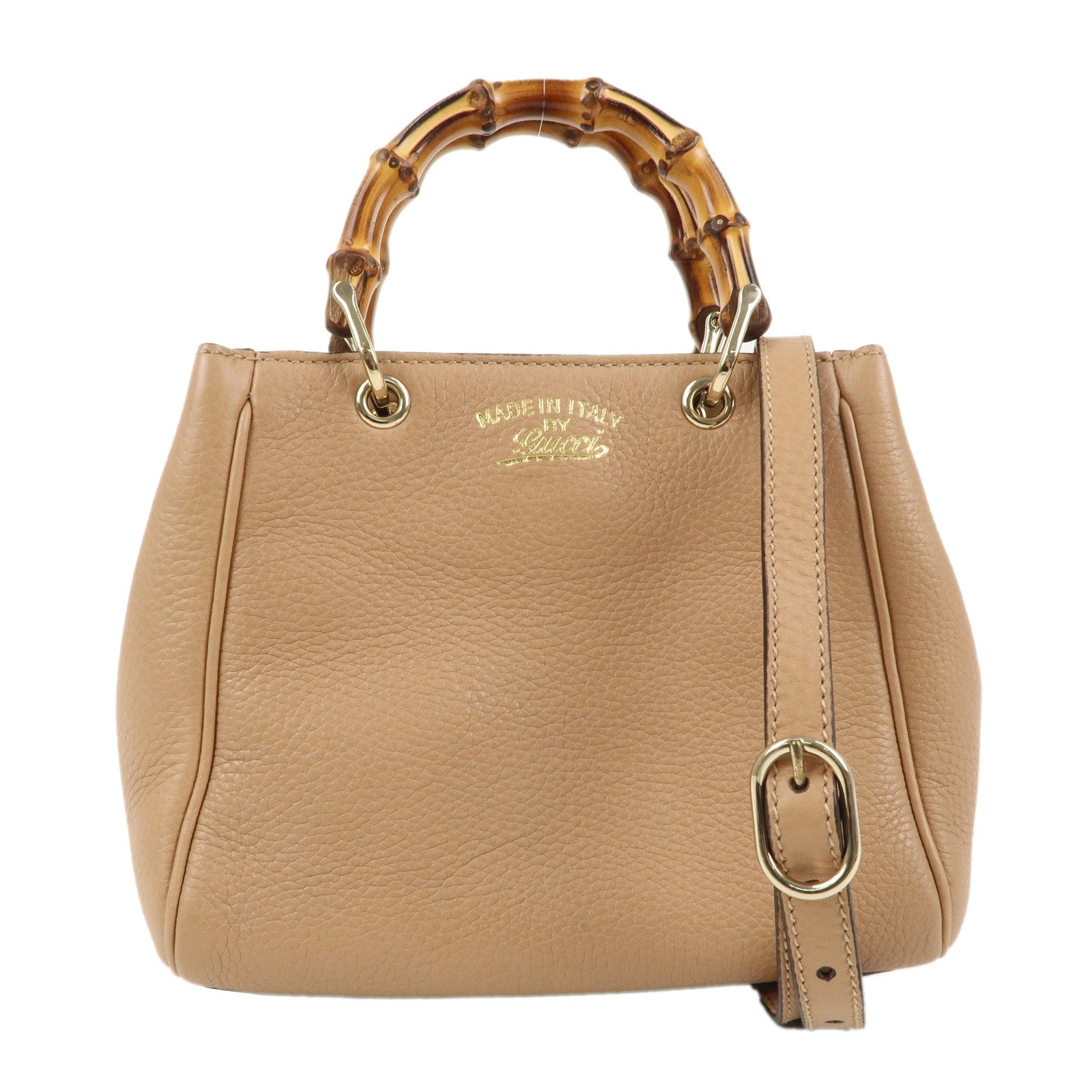 GUCCI-Bamboo-Leather-2WAY-Bag-Shoulder-Bag-Beige-368823