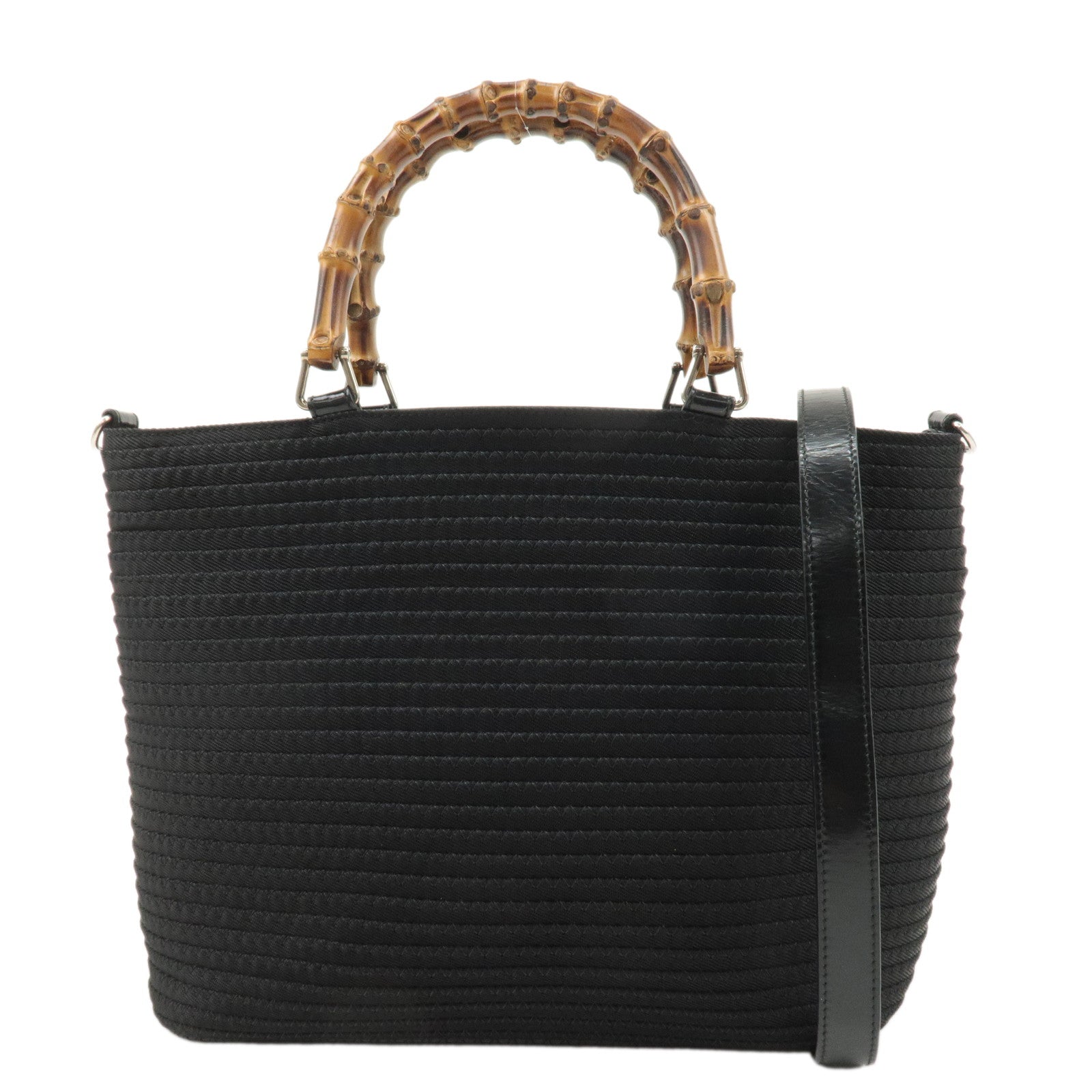 GUCCI-Bamboo-Canvas-2Way-Bag-Hand-Bag-Black-000.1998.0540