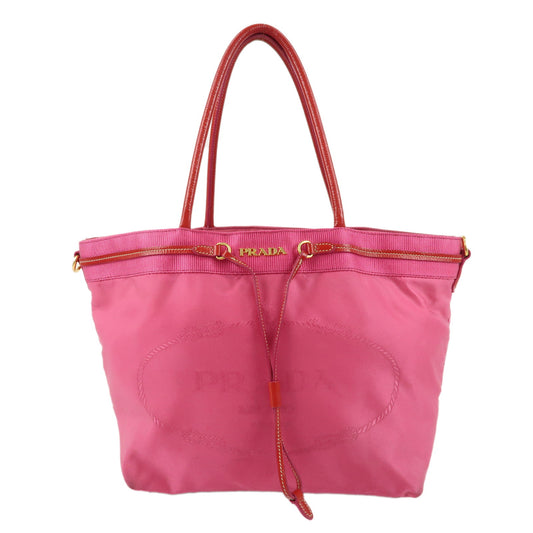 PRADA-Nylon-Patent-Leather-Logo-Tote-Bag-Pink-Red