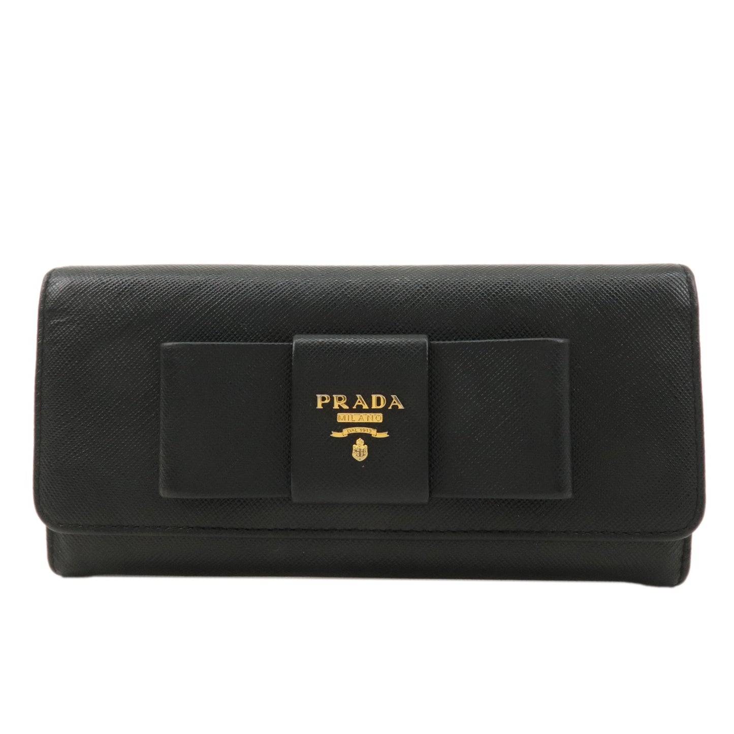 PRADA-Saffiano-Leather-Ribbon-Bi-fold-Long-Wallet-Black-1MH132