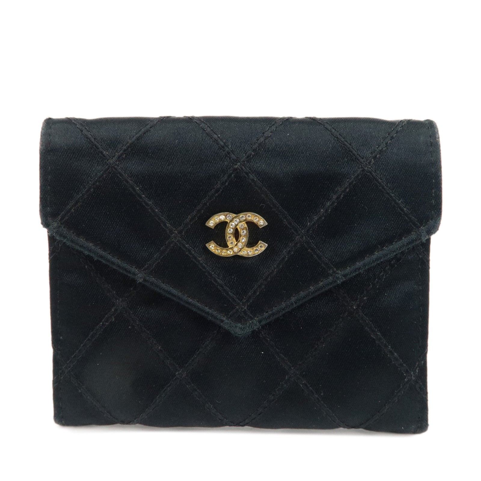 CHANEL-Bicolore-Satin-Coin-Case-Coin-Purse-Black