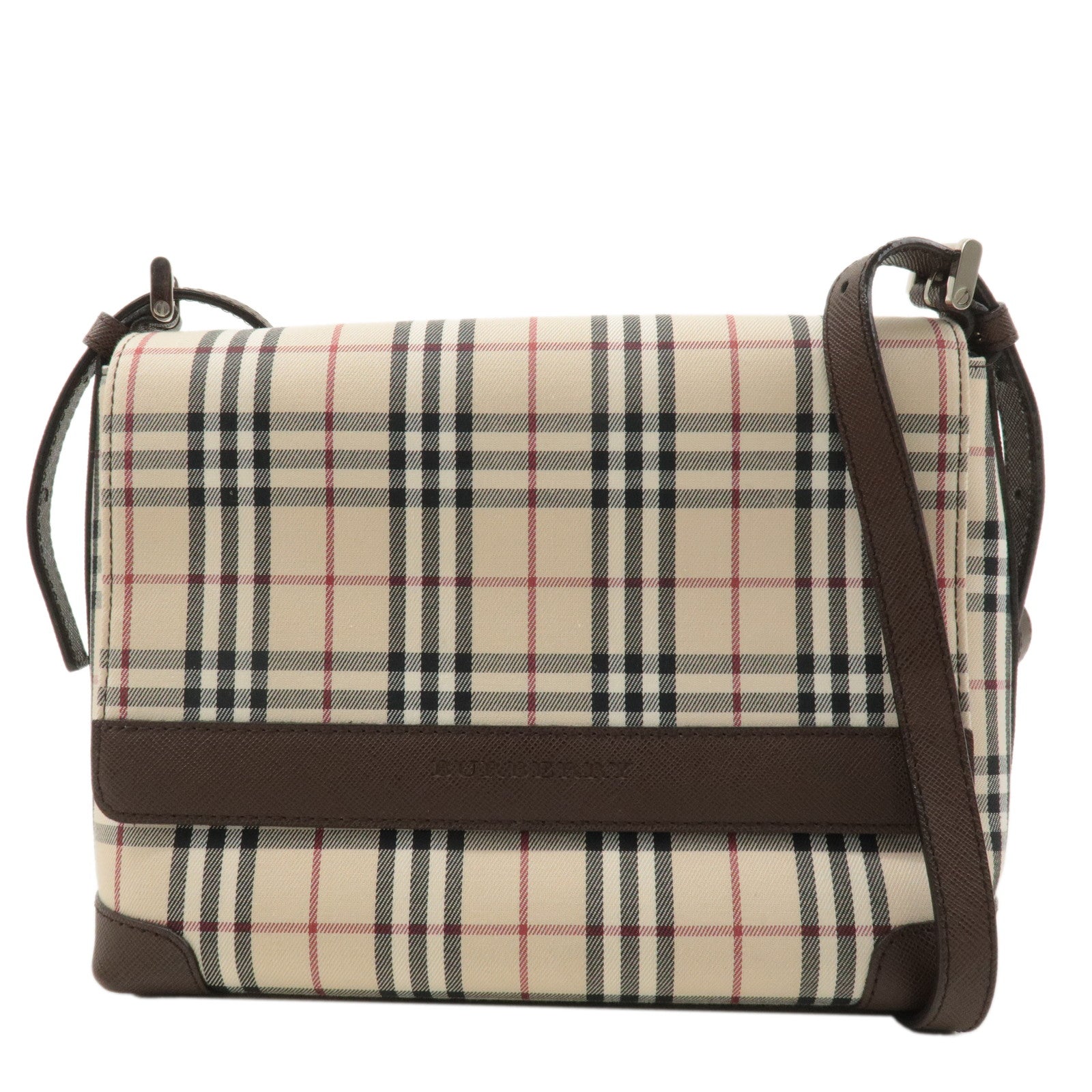 Burberry Nova Plaid Canvas Leather Shoulder Bag