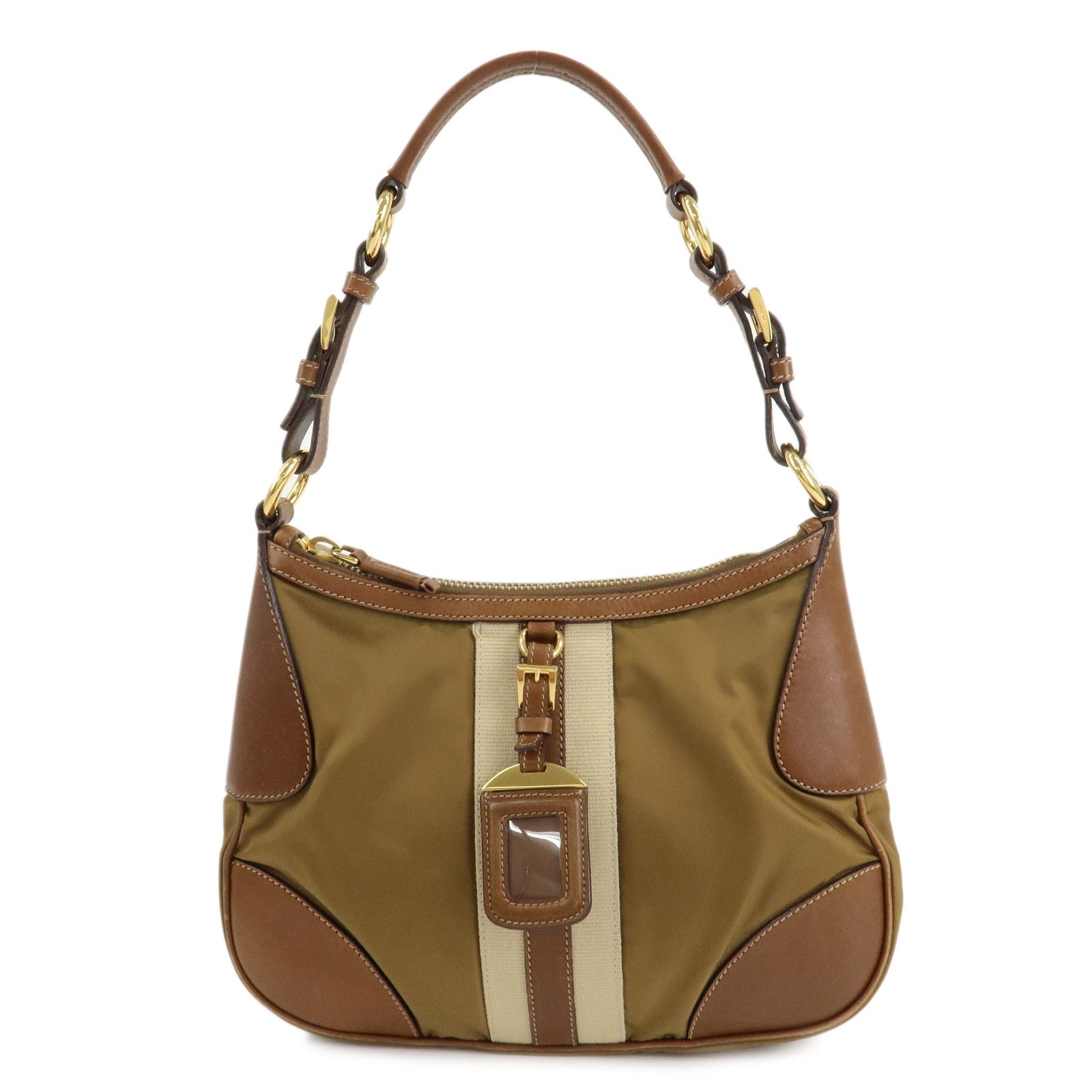 PRADA-Nylon-Leather-One-Shoulder-Bag-Beige-Brown