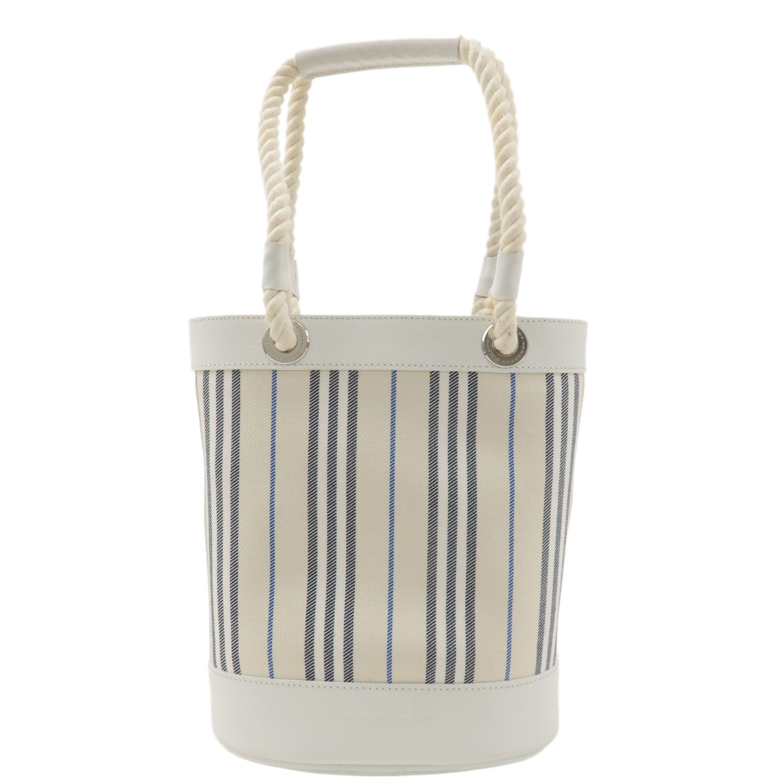 BURBERRY Canvas Leather Tote Bag Hand Bag White Stripe