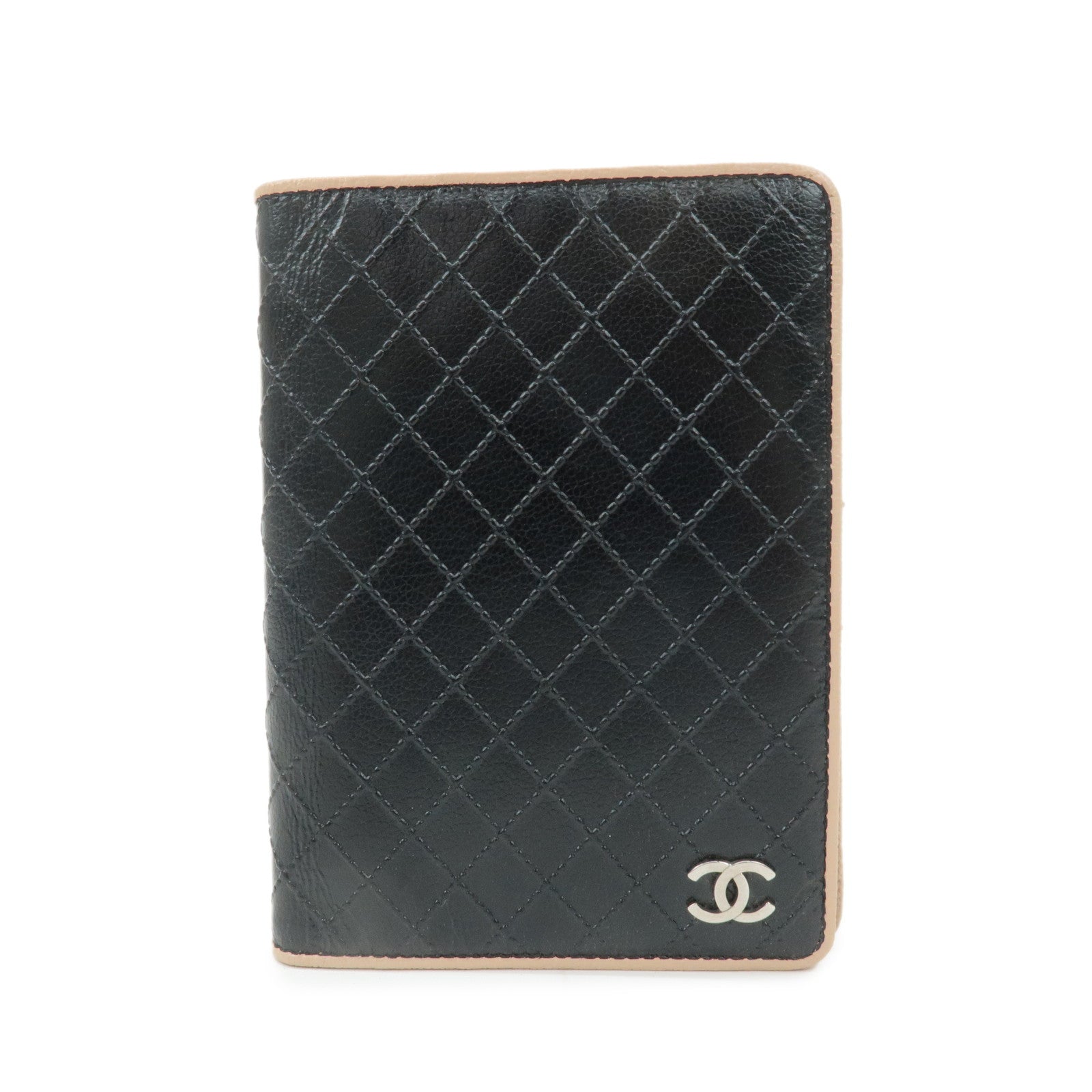 CHANEL-COCO-Mark-Bicolore-Leather-Agenda-Cover-Black-Pink