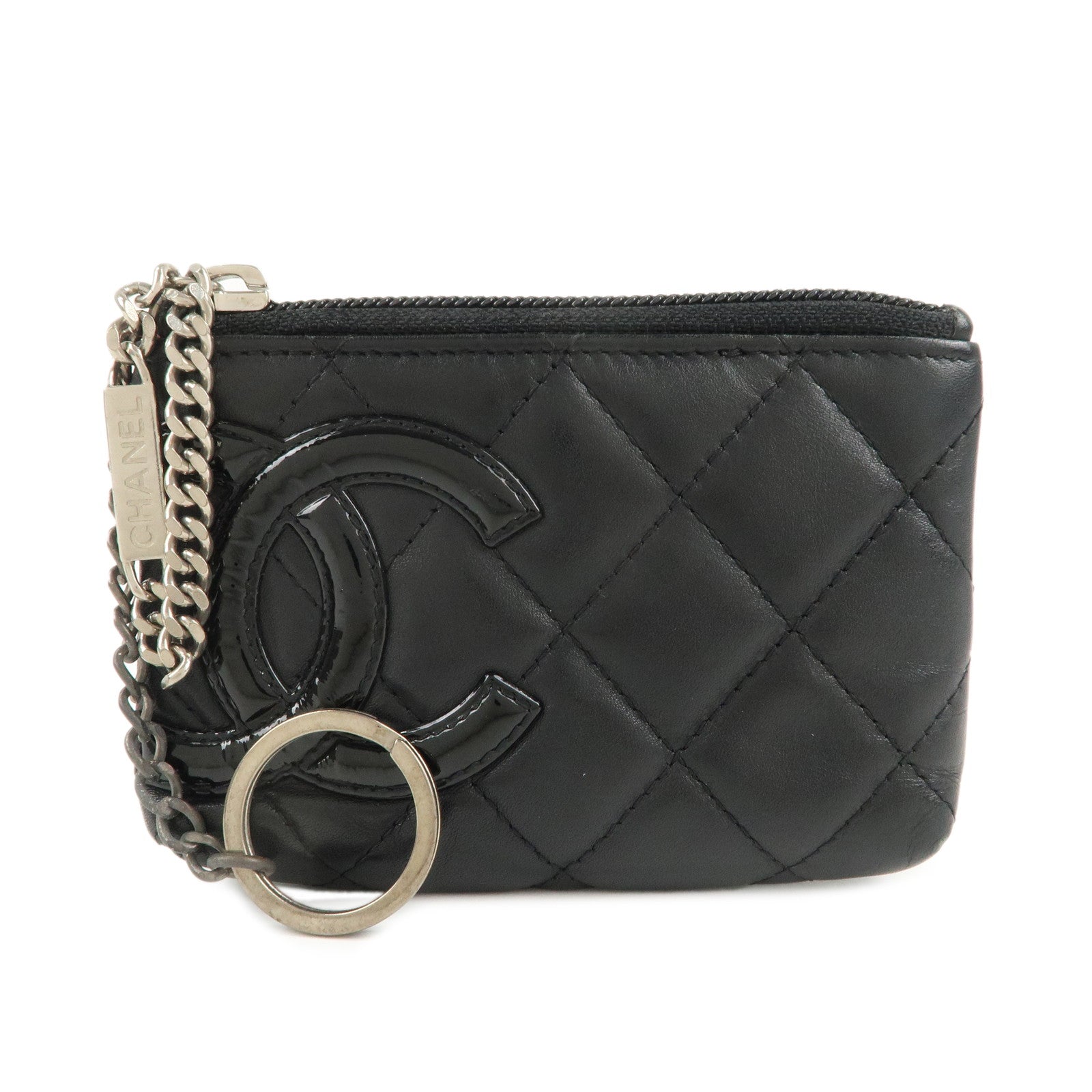 CHANEL-Cambon-Line-Lamb-Skin-Enamel-Coin-Case-Black-A50083