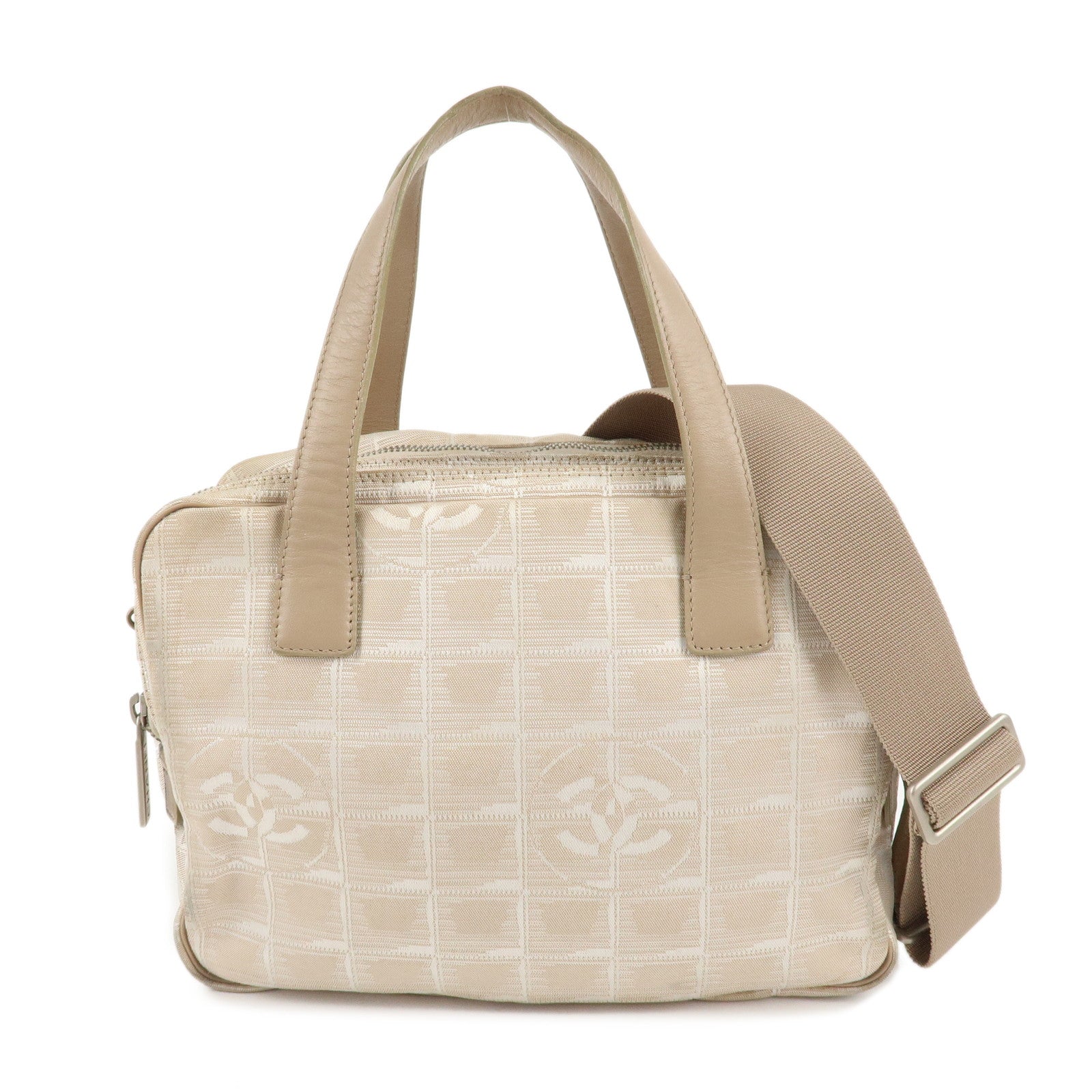 CHANEL-Travel-Line-Nylon-Jacquard-2Way-Shoulder-Bag-Beige-A15970