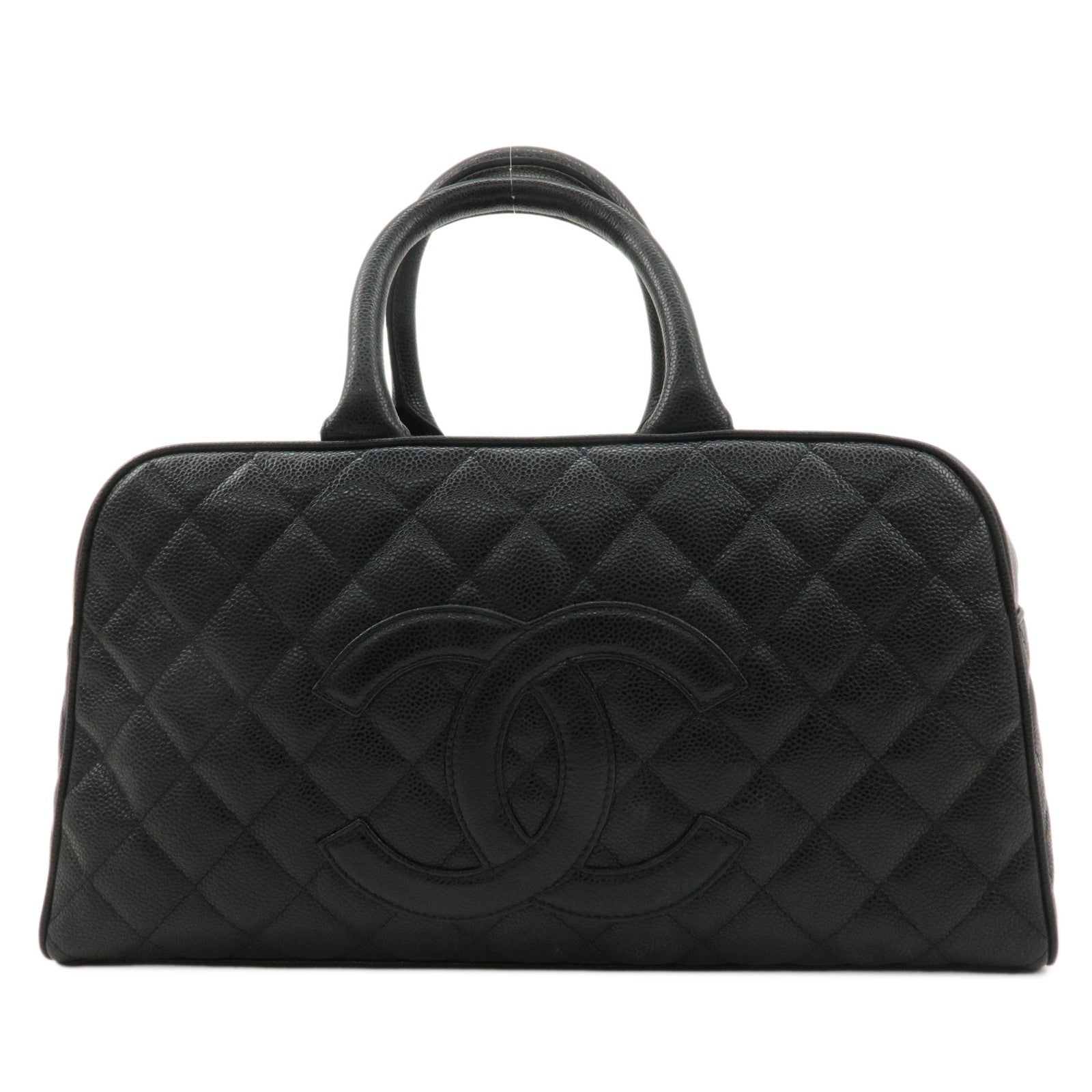 CHANEL-Matelasse-Caviar-Skin-Boston-Bag-Hand-Bag-Black-A20997