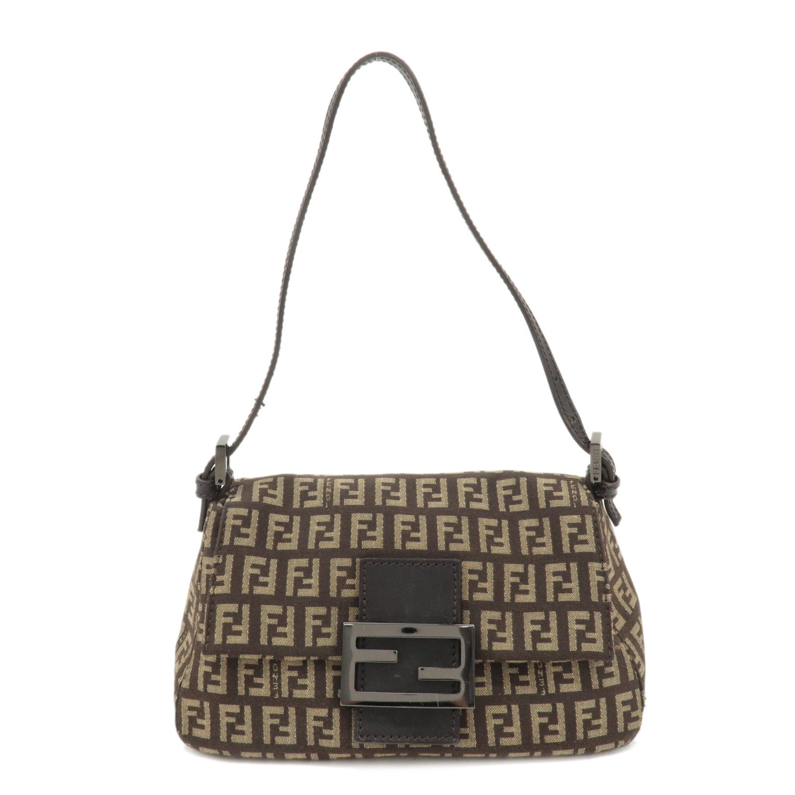 FENDI Zucchino Mini Mamma Baguette Canvas Leather Hand Bag 8BR180