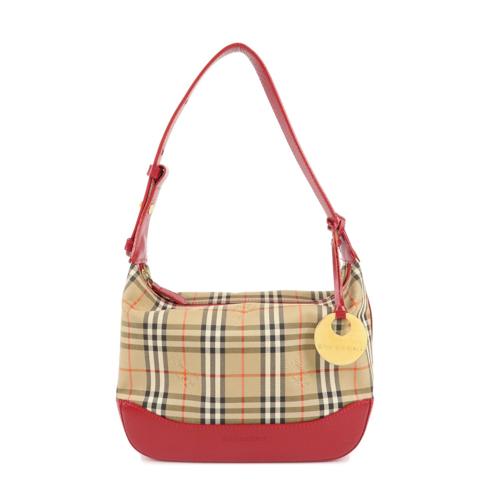 BURBERRY-Nova-Plaid-Canvas-Leather-Shoulder-Bag-Hand-Bag-Red